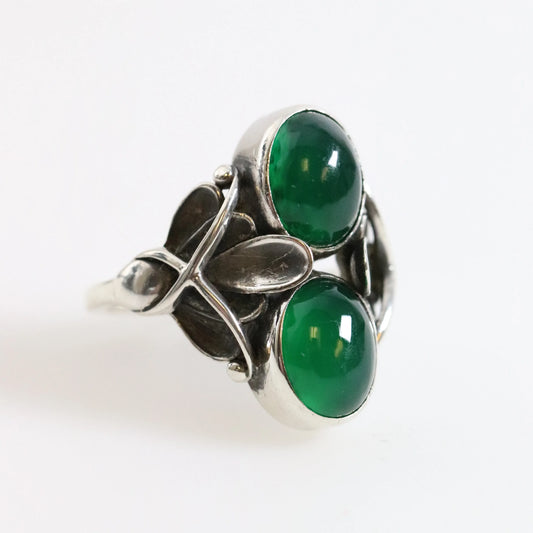 SOLD OUT: Vintage Georg Jensen Jewelry | Art Deco Chrysoprase Ring 48 - Carmel Fine Silver Jewelry