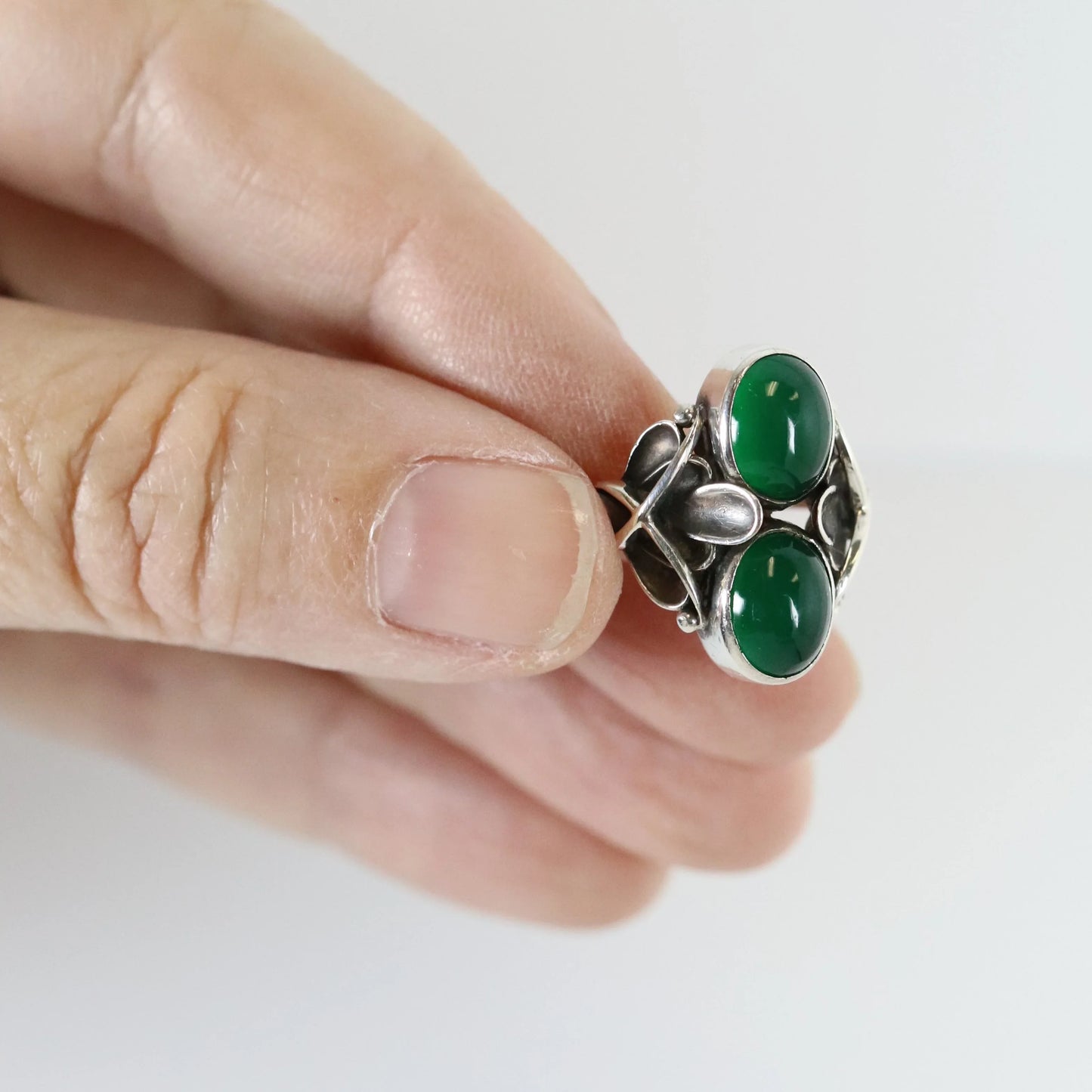 SOLD OUT: Vintage Georg Jensen Jewelry | Art Deco Chrysoprase Ring 48 - Carmel Fine Silver Jewelry