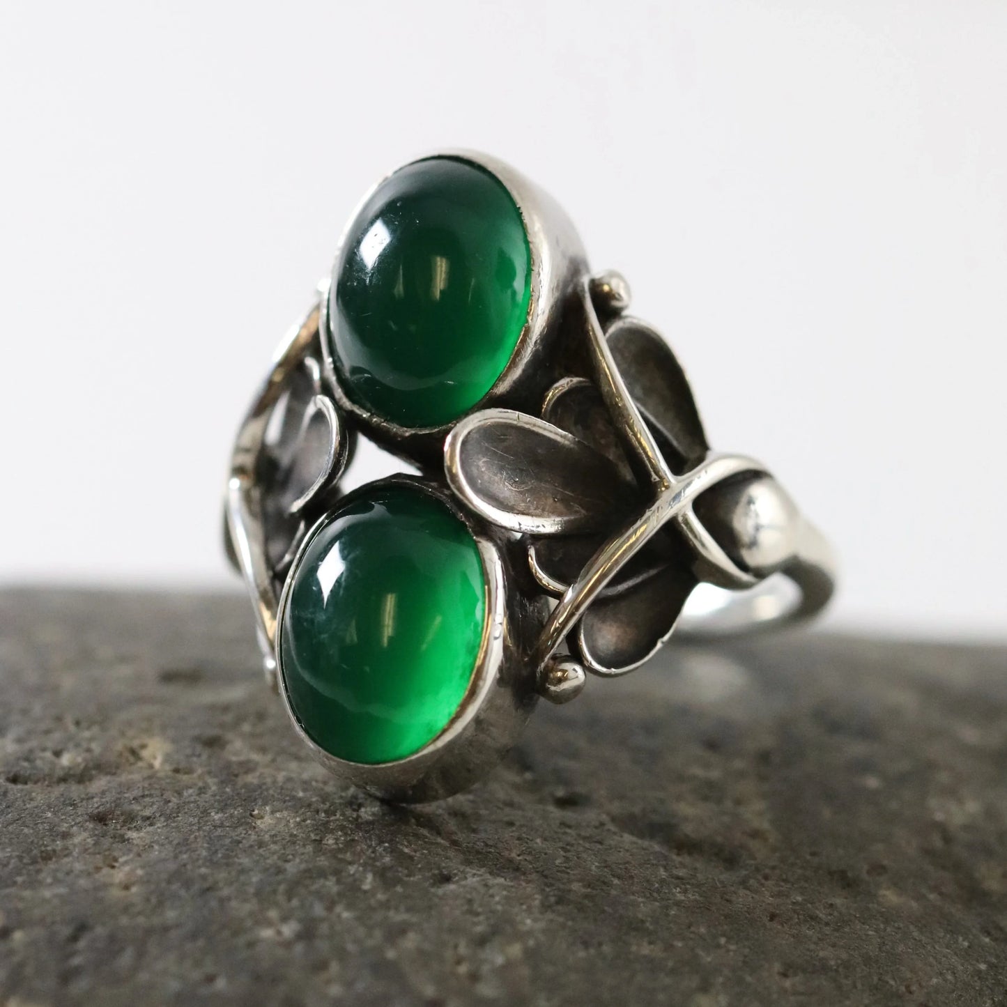 SOLD OUT: Vintage Georg Jensen Jewelry | Art Deco Chrysoprase Ring 48 - Carmel Fine Silver Jewelry