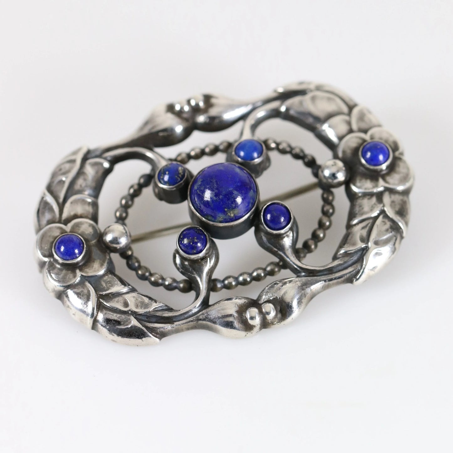 SOLD OUT: Vintage Georg Jensen Jewelry | Art Nouveau Brooch 76 Lapis Lazuli Denmark - Carmel Fine Silver Jewelry