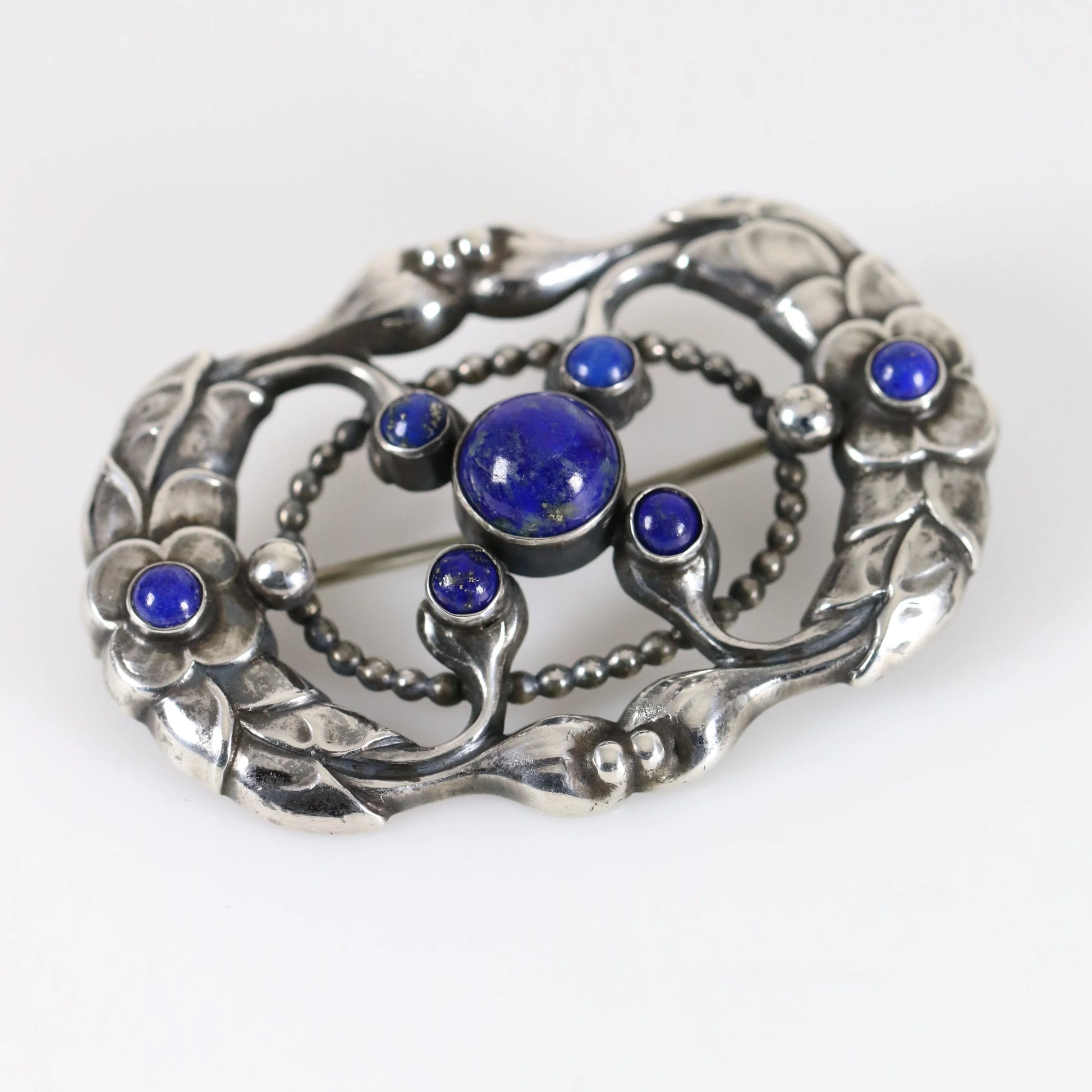 SOLD OUT: Vintage Georg Jensen Jewelry | Art Nouveau Brooch 76 Lapis Lazuli Denmark - Carmel Fine Silver Jewelry