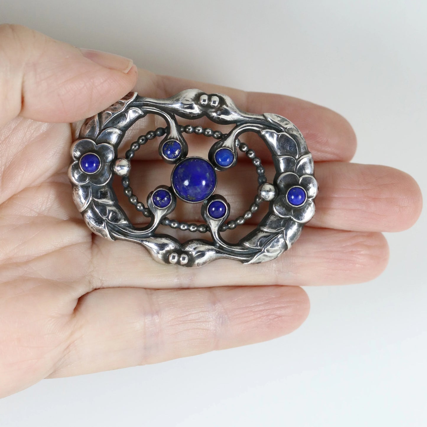 SOLD OUT: Vintage Georg Jensen Jewelry | Art Nouveau Brooch 76 Lapis Lazuli Denmark - Carmel Fine Silver Jewelry