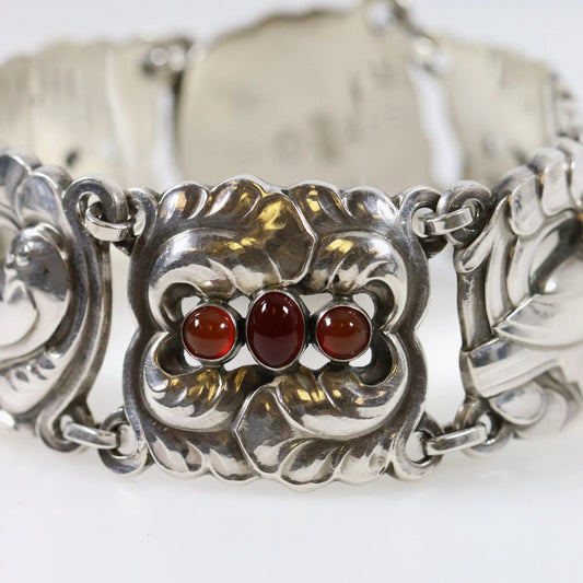 SOLD OUT: Vintage Georg Jensen Jewelry | Art Nouveau Carnelian Dove Bracelet 32 - Carmel Fine Silver Jewelry