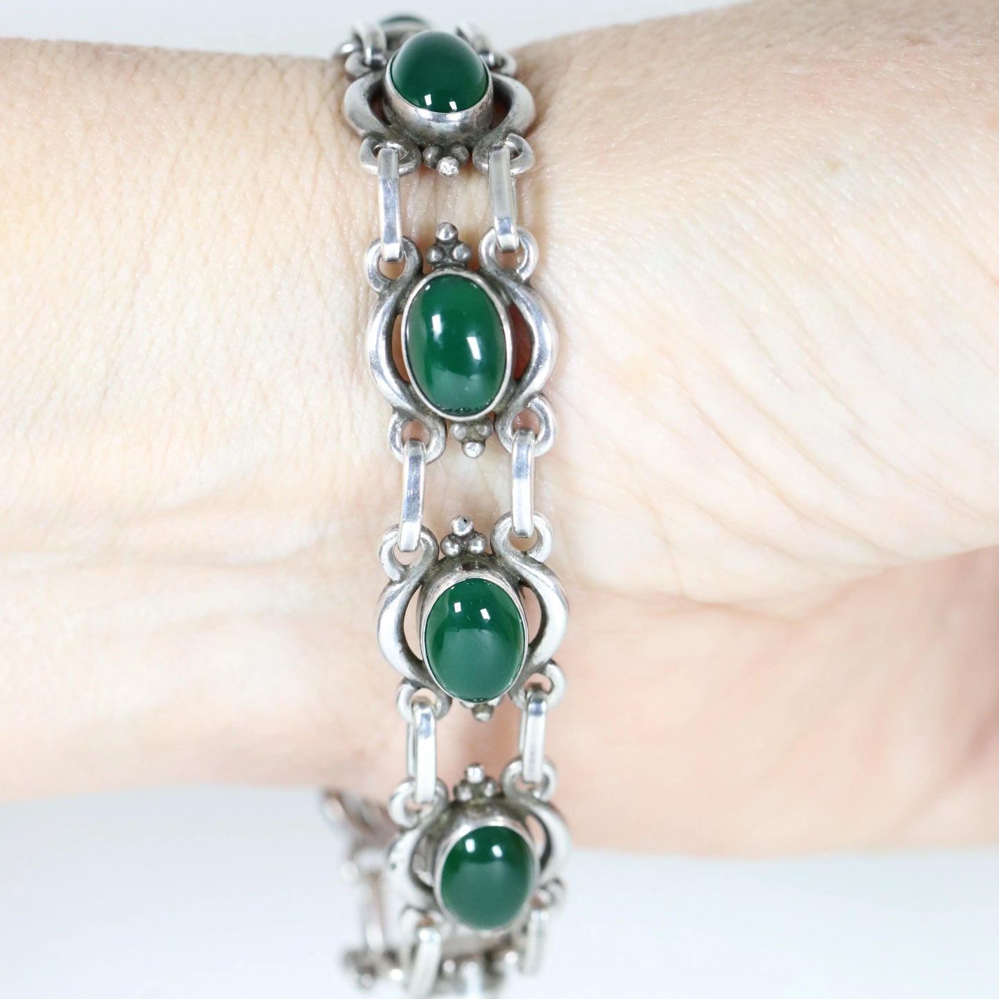 SOLD OUT: Vintage Georg Jensen Jewelry | Art Nouveau Chrysoprase Bracelet - Carmel Fine Silver Jewelry
