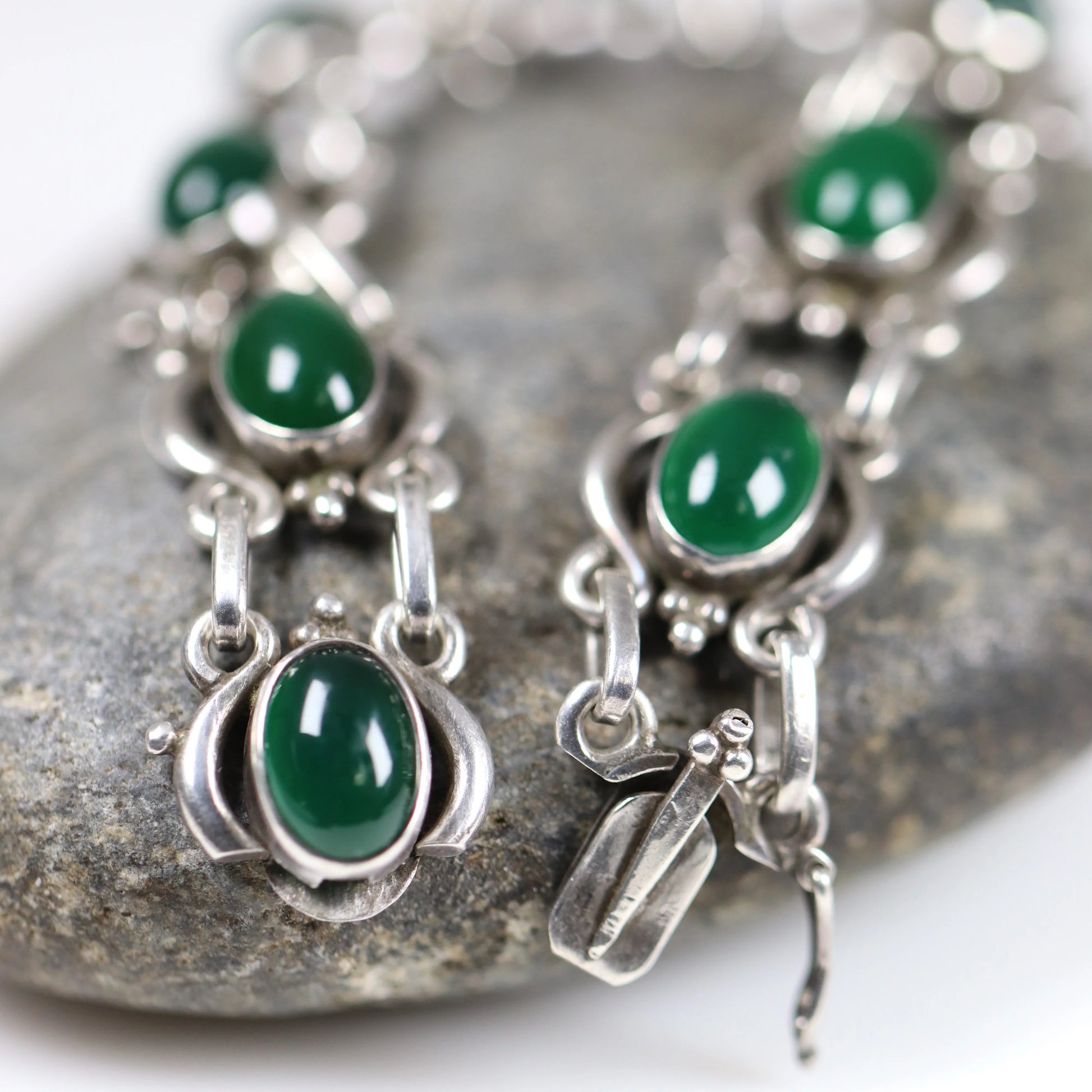 SOLD OUT: Vintage Georg Jensen Jewelry | Art Nouveau Chrysoprase Bracelet - Carmel Fine Silver Jewelry