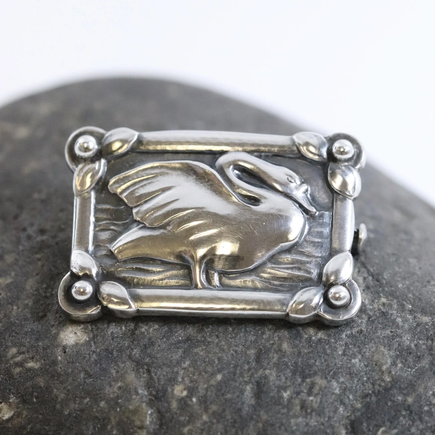 SOLD OUT: Vintage Georg Jensen Jewelry | Art Nouveau Petite Swan Pin 213A - Carmel Fine Silver Jewelry