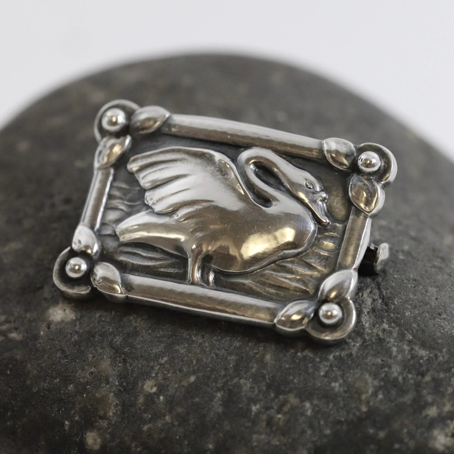 SOLD OUT: Vintage Georg Jensen Jewelry | Art Nouveau Petite Swan Pin 213A - Carmel Fine Silver Jewelry