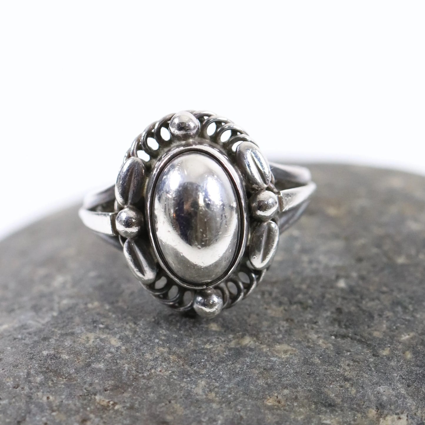 SOLD OUT: Vintage Georg Jensen Jewelry | Art Nouveau Silver Cabochon Ring 1A Denmark (US 6 3/4) - Carmel Fine Silver Jewelry