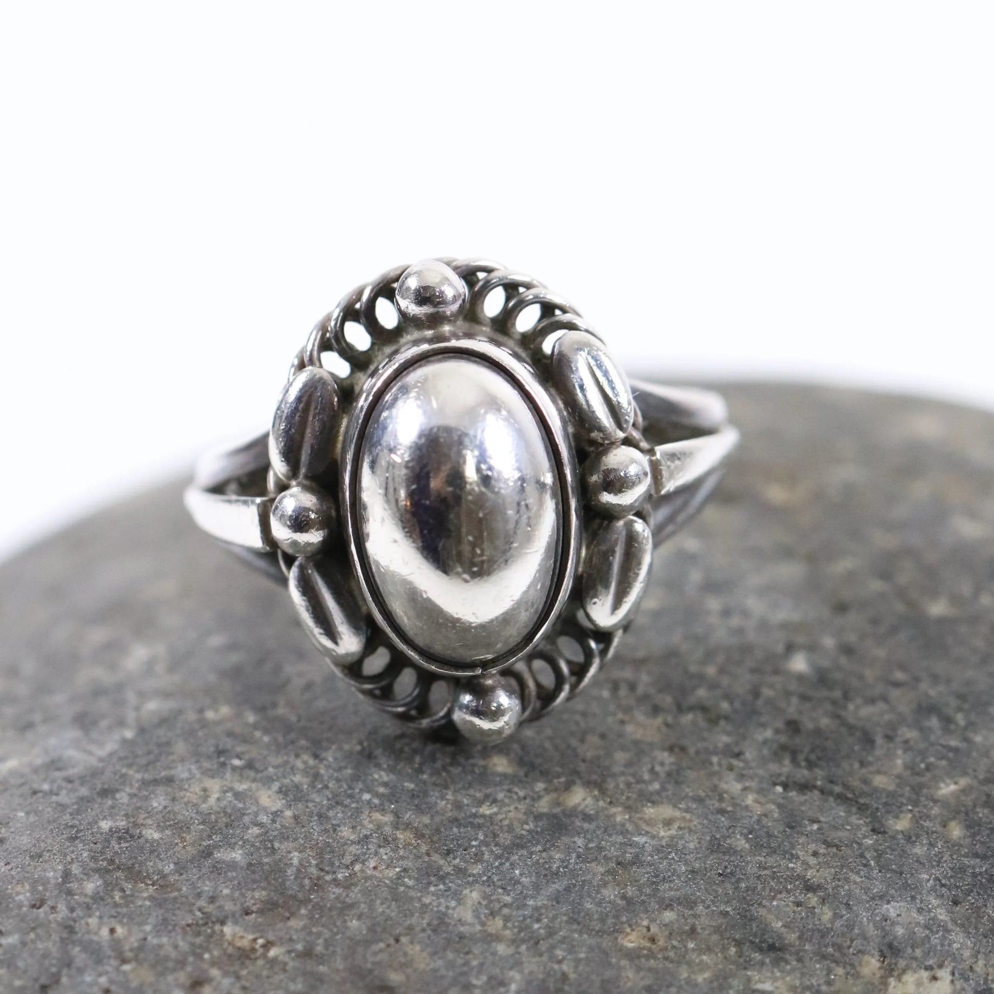 SOLD OUT: Vintage Georg Jensen Jewelry | Art Nouveau Silver Cabochon Ring 1A Denmark (US 6 3/4) - Carmel Fine Silver Jewelry