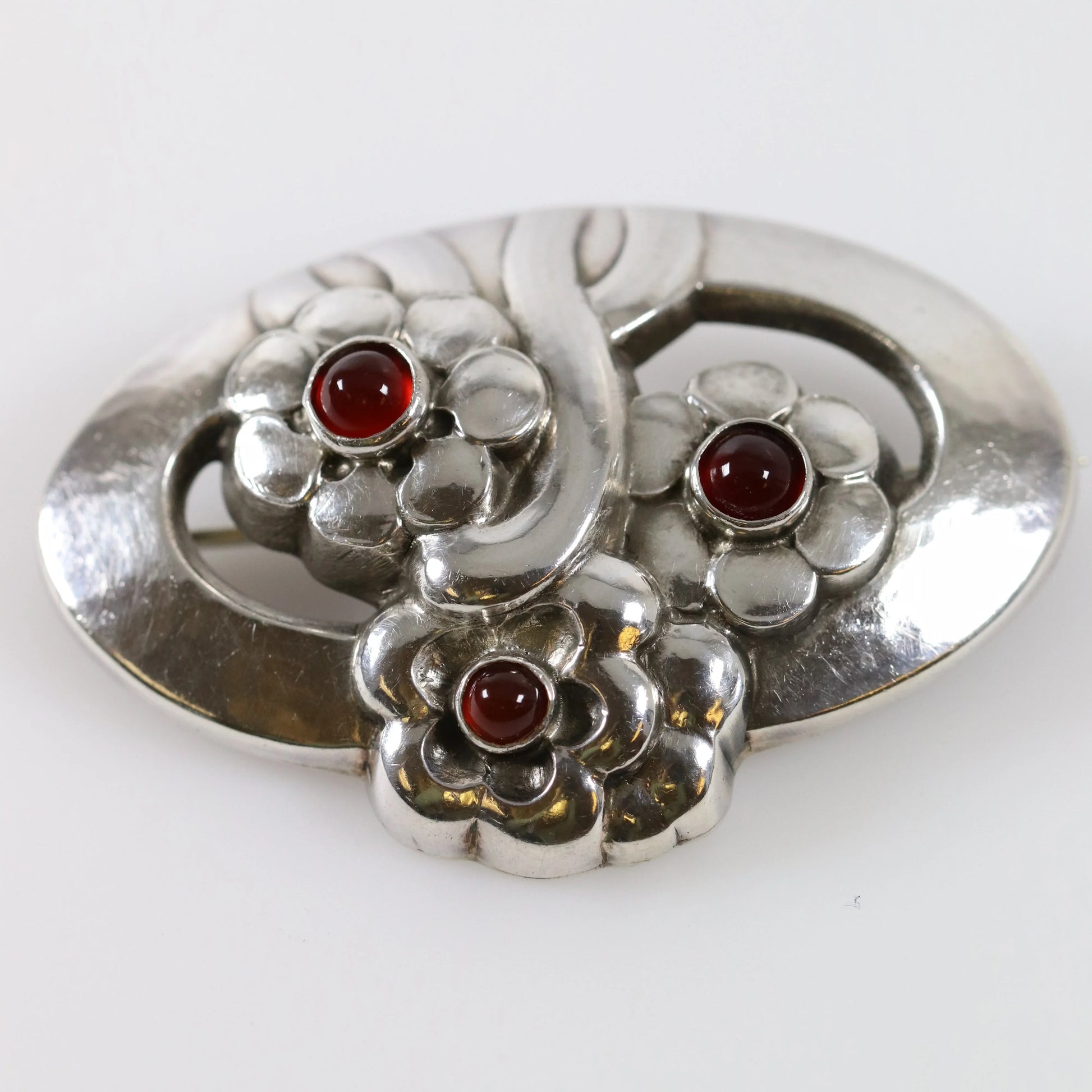 SOLD OUT: Vintage Georg Jensen Jewelry | Carnelian Art Nouveau Floral Brooch 28 - Carmel Fine Silver Jewelry