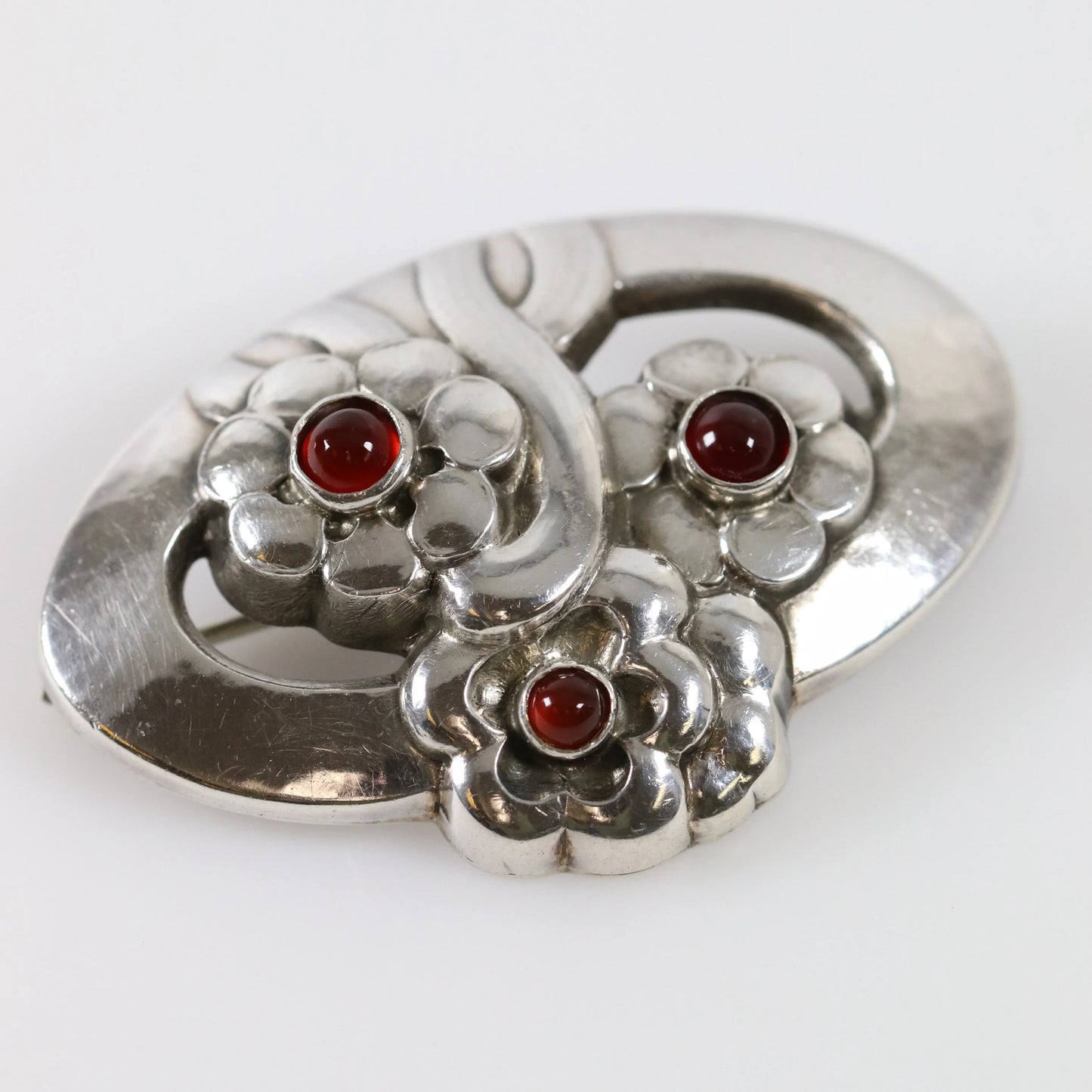 SOLD OUT: Vintage Georg Jensen Jewelry | Carnelian Art Nouveau Floral Brooch 28 - Carmel Fine Silver Jewelry
