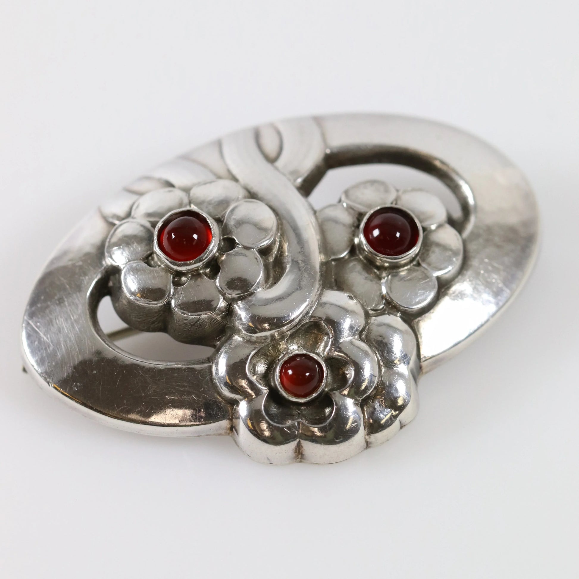SOLD OUT: Vintage Georg Jensen Jewelry | Carnelian Art Nouveau Floral Brooch 28 - Carmel Fine Silver Jewelry