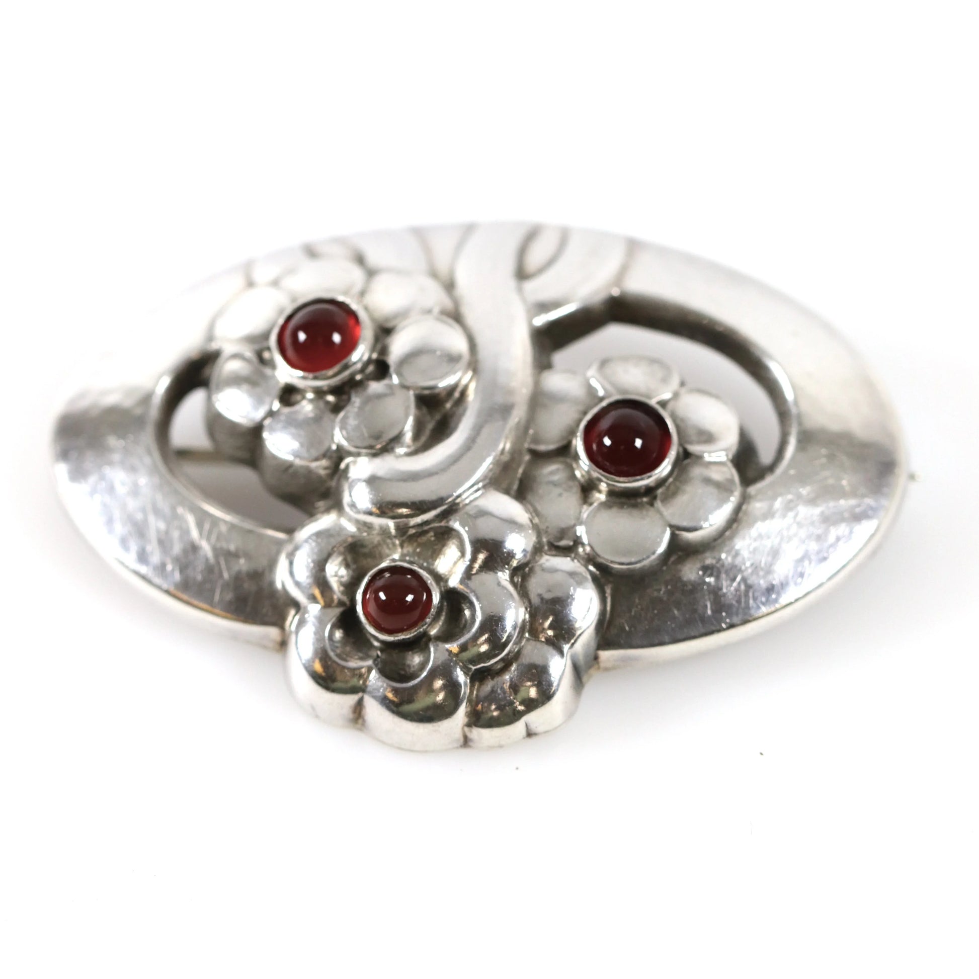 SOLD OUT: Vintage Georg Jensen Jewelry | Carnelian Art Nouveau Floral Brooch 28 - Carmel Fine Silver Jewelry