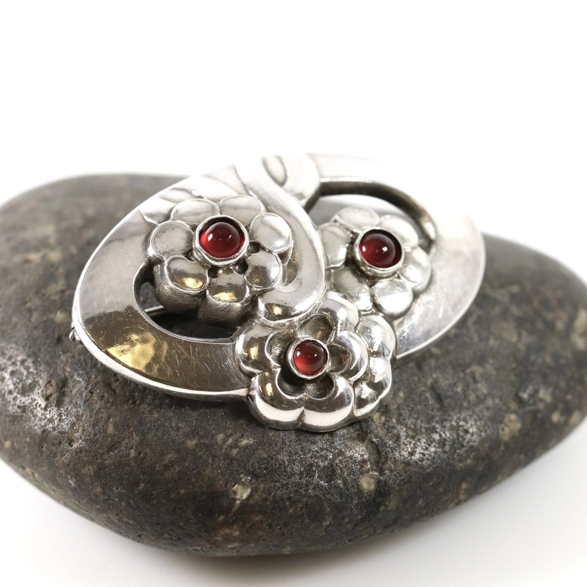 SOLD OUT: Vintage Georg Jensen Jewelry | Carnelian Art Nouveau Floral Brooch 28 - Carmel Fine Silver Jewelry