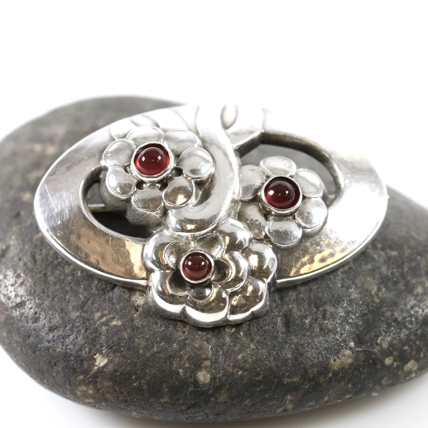 SOLD OUT: Vintage Georg Jensen Jewelry | Carnelian Art Nouveau Floral Brooch 28 - Carmel Fine Silver Jewelry
