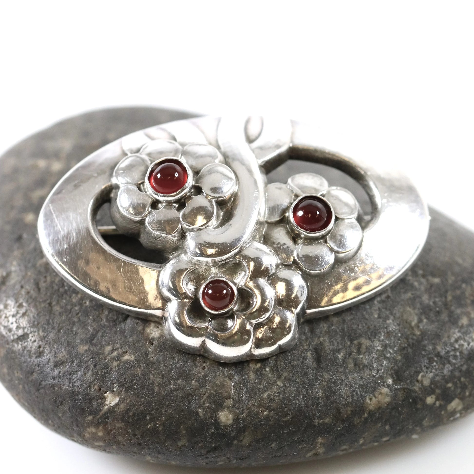 SOLD OUT: Vintage Georg Jensen Jewelry | Carnelian Art Nouveau Floral Brooch 28 - Carmel Fine Silver Jewelry