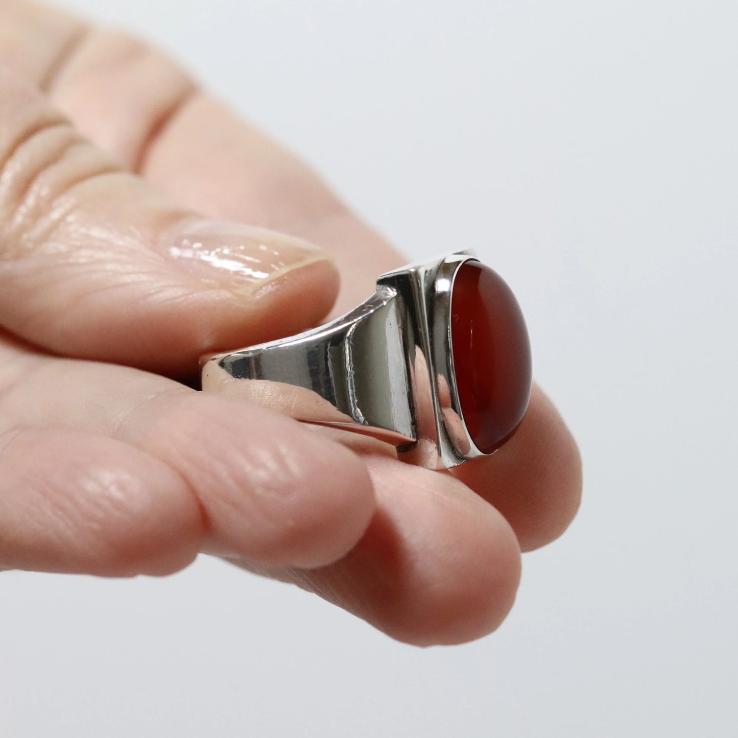 SOLD OUT: Vintage Georg Jensen Jewelry | Carnelian Cabochon Modernist Ring 84A Denmark (US 8 1/4) - Carmel Fine Silver Jewelry