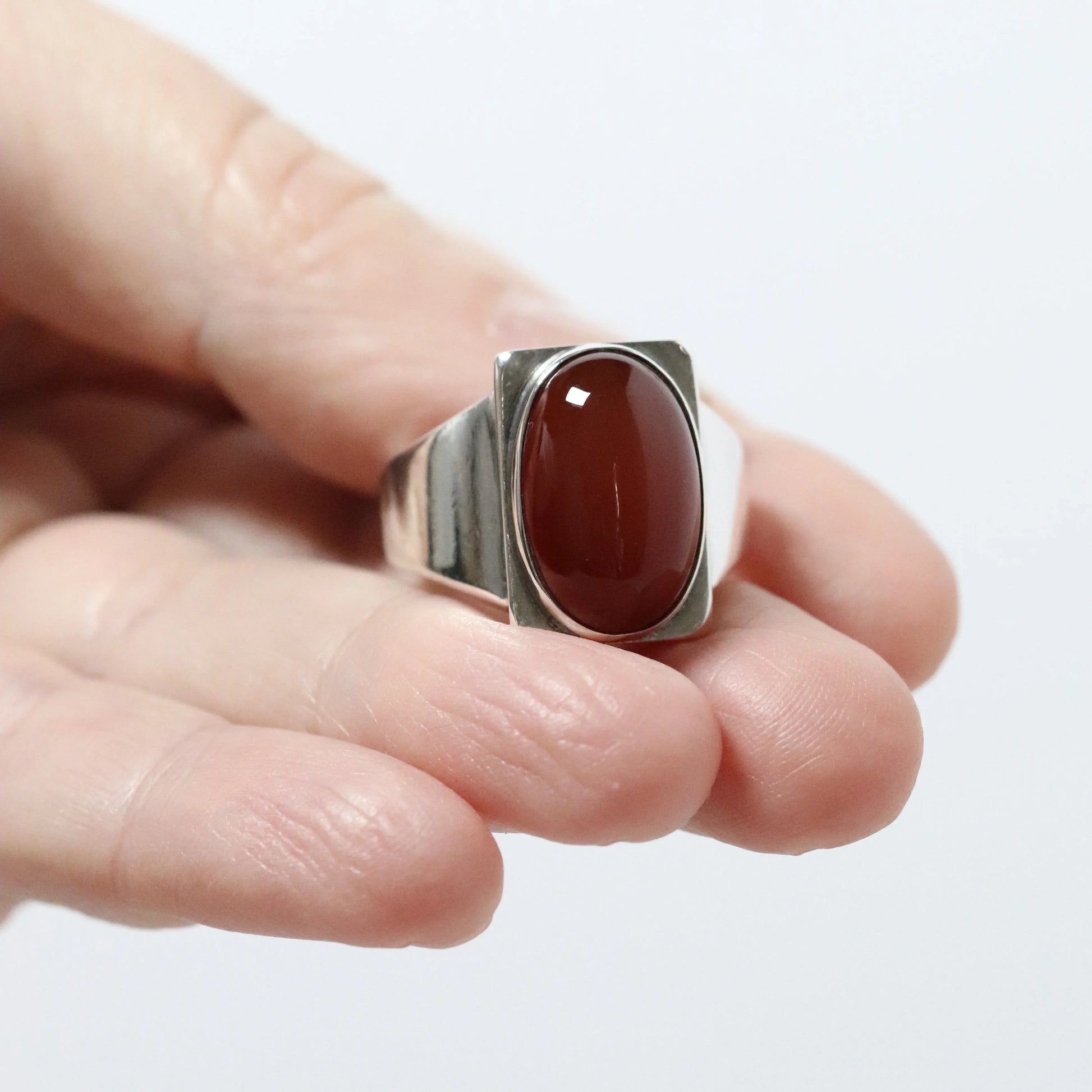 SOLD OUT: Vintage Georg Jensen Jewelry | Carnelian Cabochon Modernist Ring 84A Denmark (US 8 1/4) - Carmel Fine Silver Jewelry