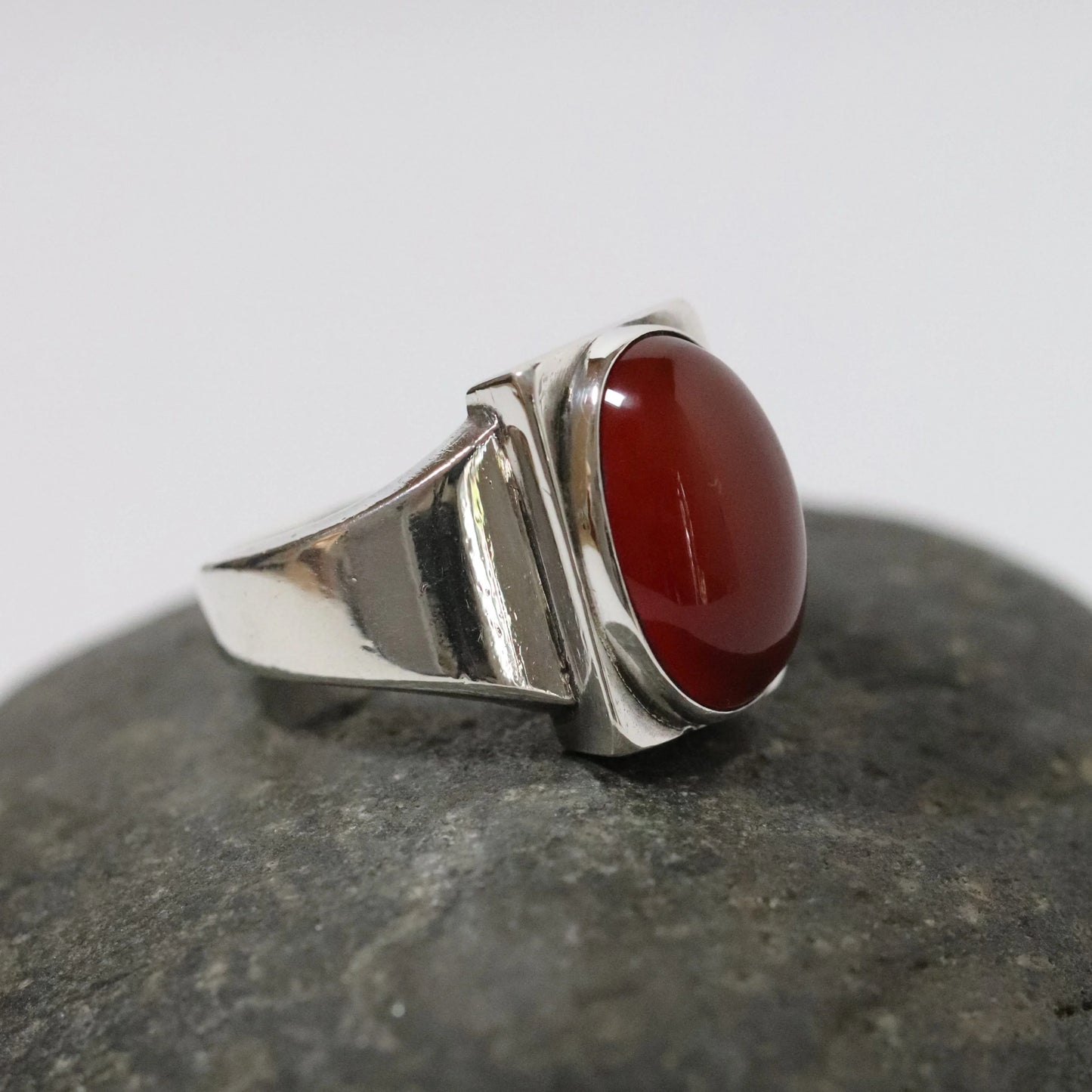 SOLD OUT: Vintage Georg Jensen Jewelry | Carnelian Cabochon Modernist Ring 84A Denmark (US 8 1/4) - Carmel Fine Silver Jewelry