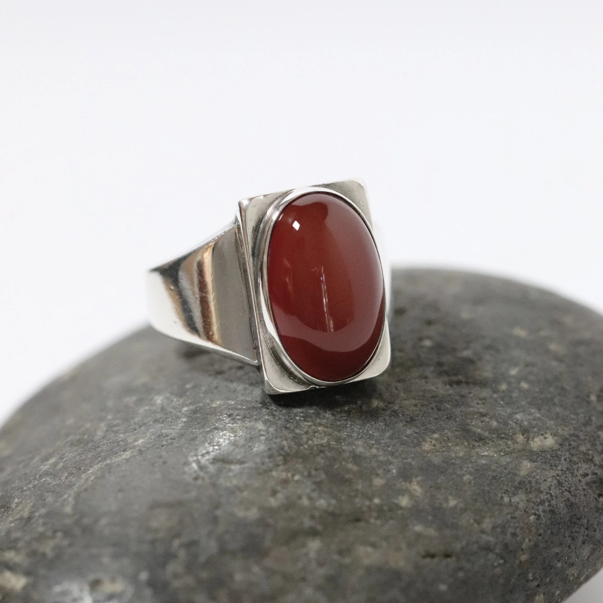SOLD OUT: Vintage Georg Jensen Jewelry | Carnelian Cabochon Modernist Ring 84A Denmark (US 8 1/4) - Carmel Fine Silver Jewelry