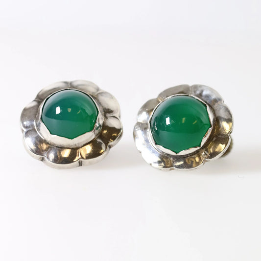 SOLD OUT: Vintage Georg Jensen Jewelry | Chrysoprase Floral Earrings 72 - Carmel Fine Silver Jewelry