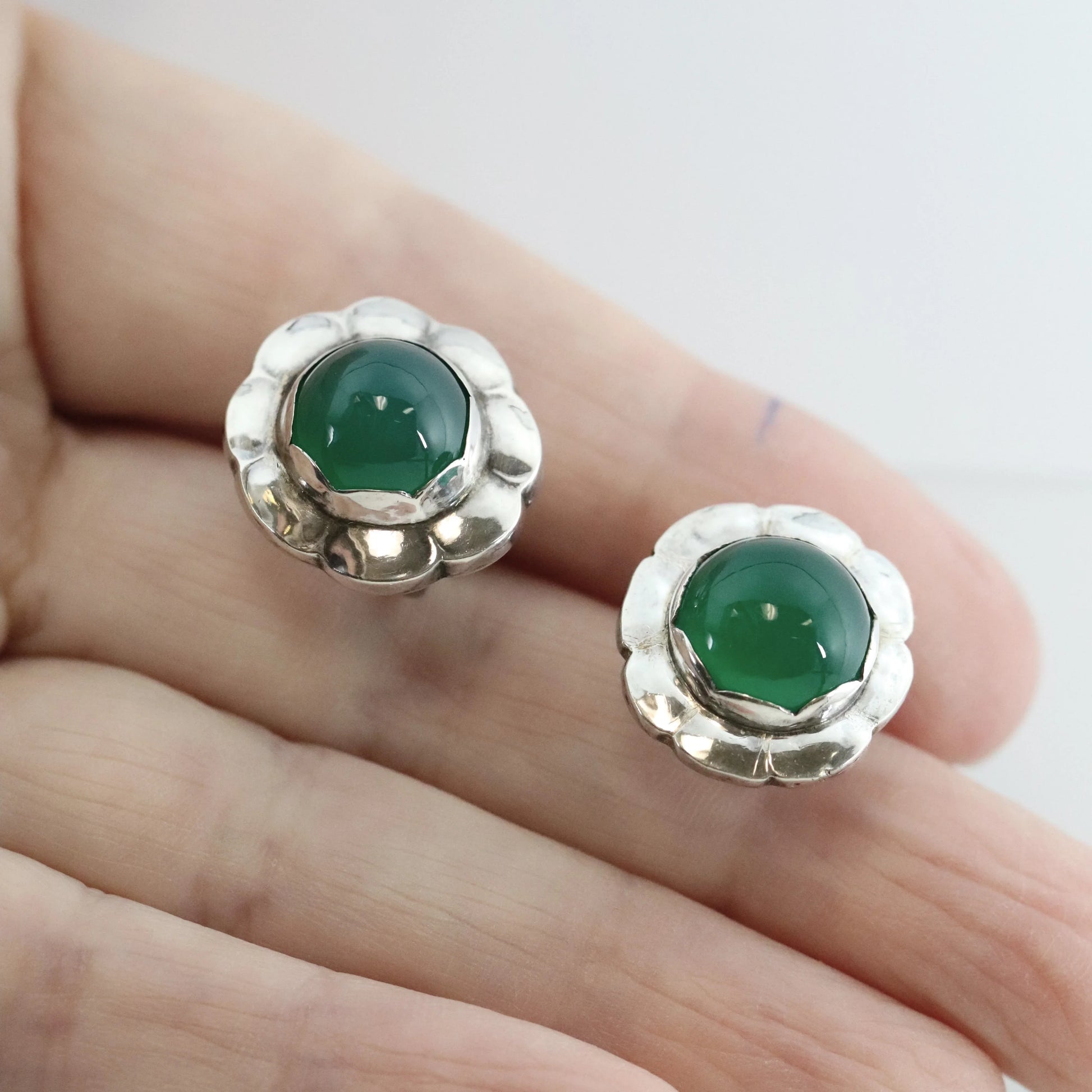 SOLD OUT: Vintage Georg Jensen Jewelry | Chrysoprase Floral Earrings 72 - Carmel Fine Silver Jewelry