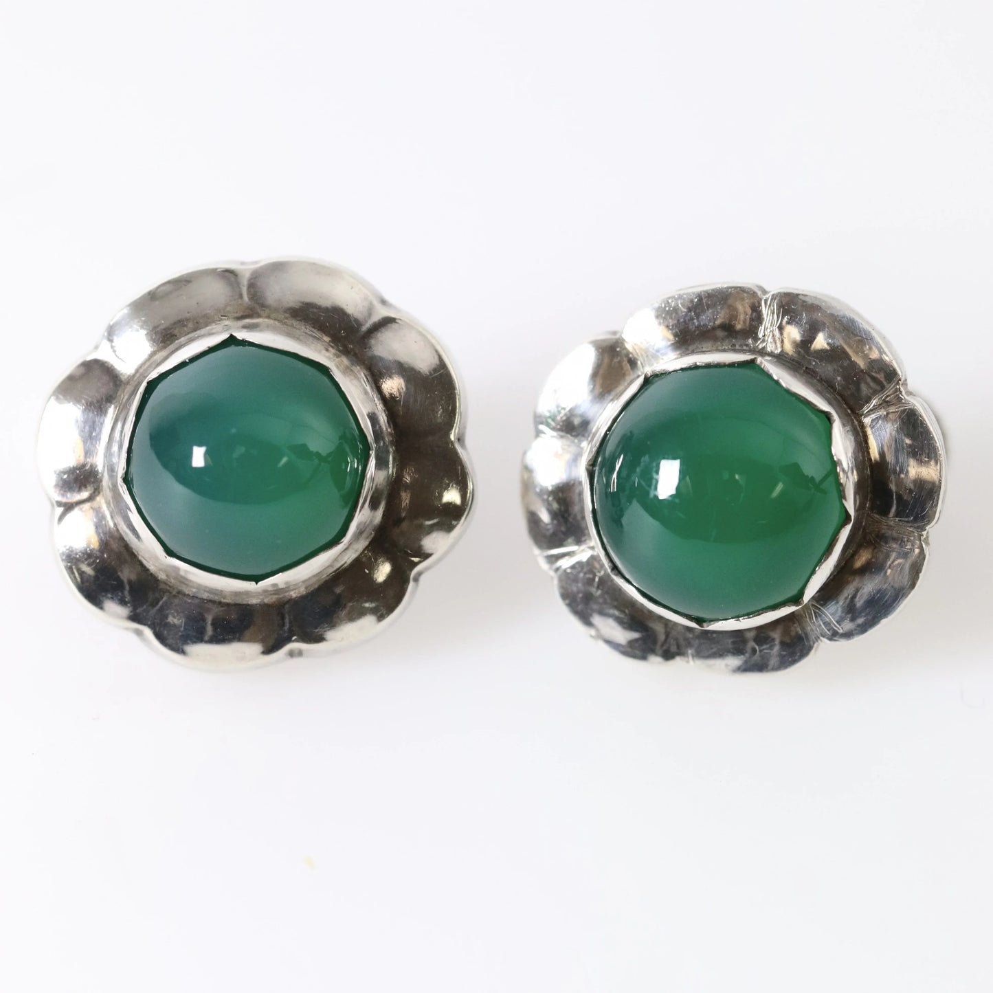 SOLD OUT: Vintage Georg Jensen Jewelry | Chrysoprase Floral Earrings 72 - Carmel Fine Silver Jewelry