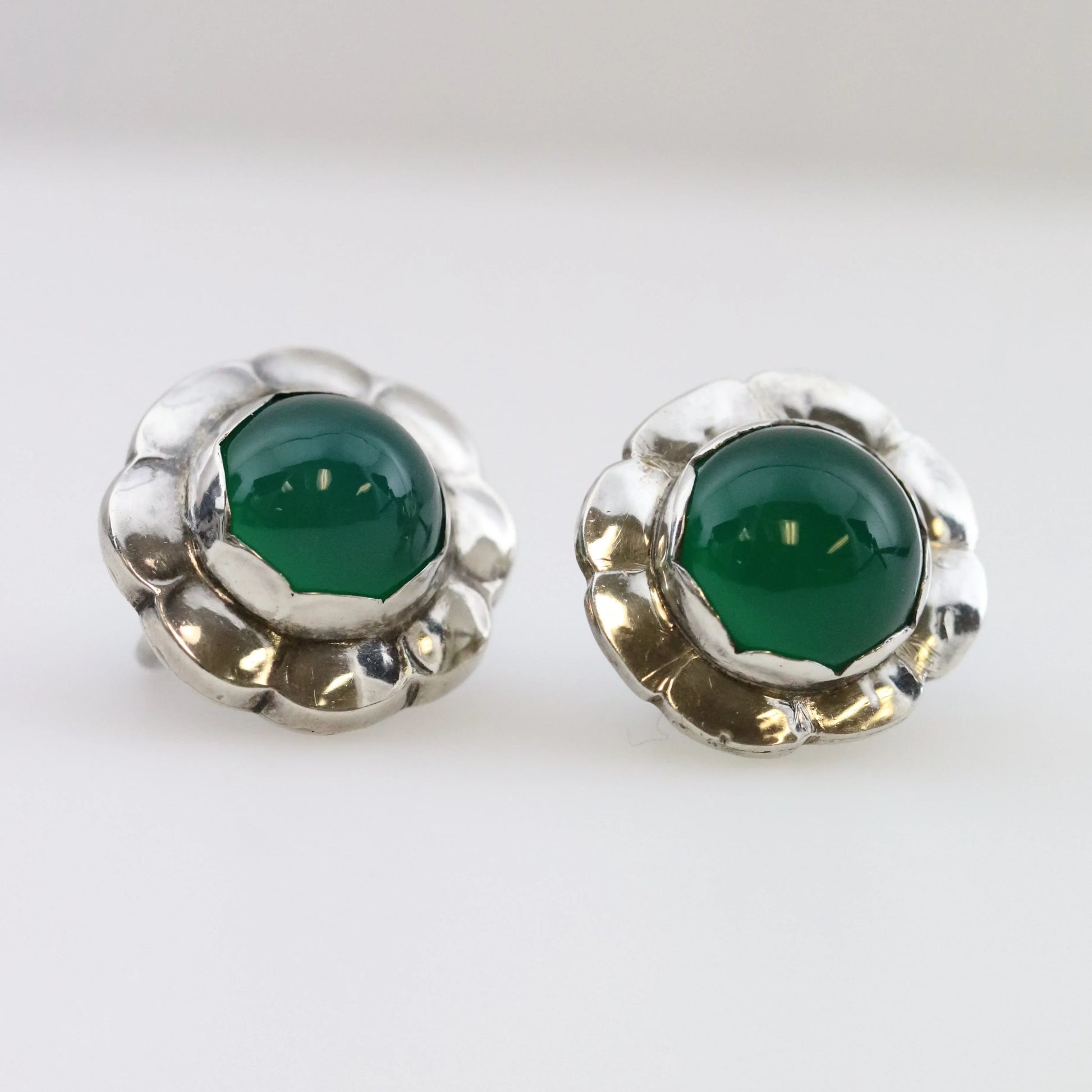 SOLD OUT: Vintage Georg Jensen Jewelry | Chrysoprase Floral Earrings 72 - Carmel Fine Silver Jewelry