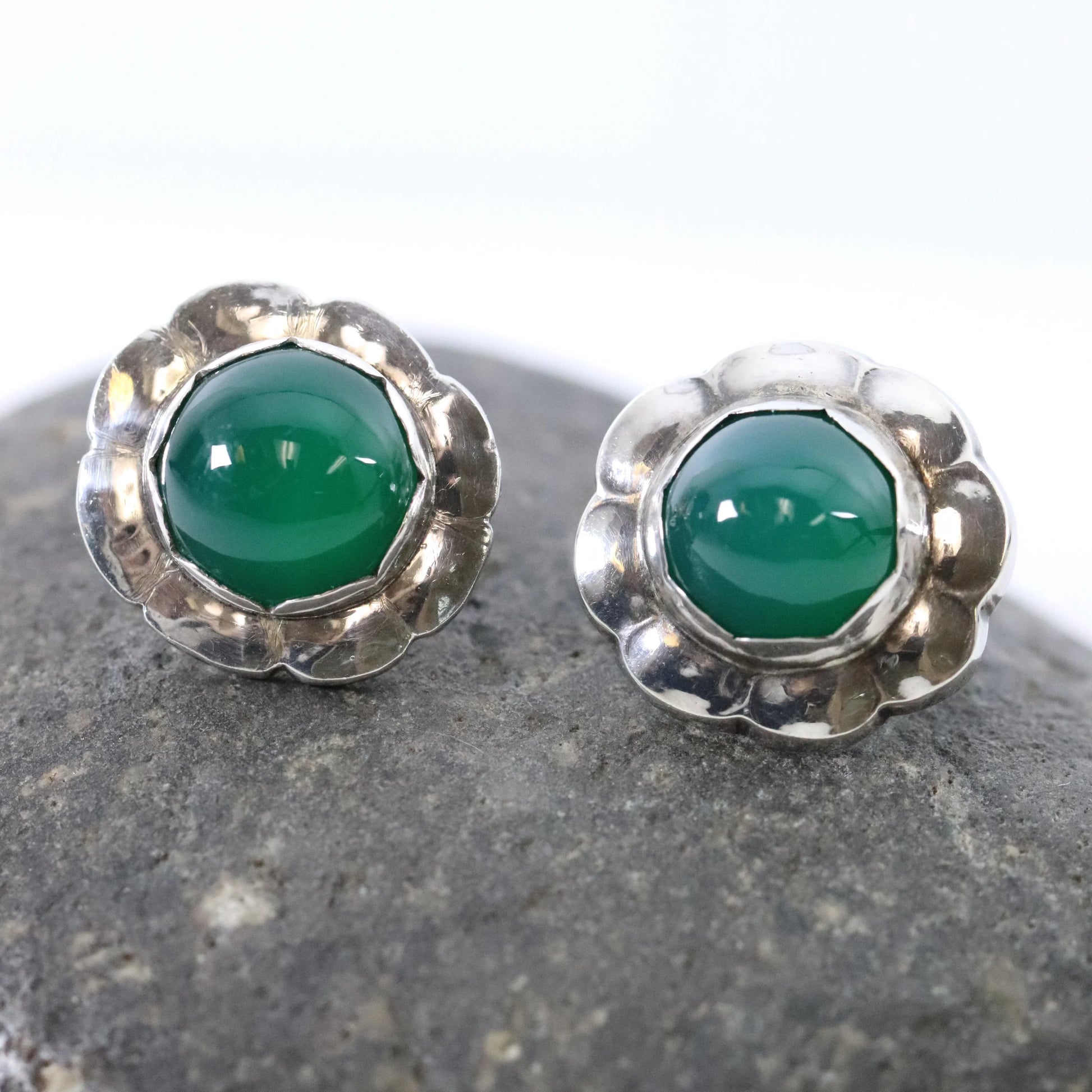 SOLD OUT: Vintage Georg Jensen Jewelry | Chrysoprase Floral Earrings 72 - Carmel Fine Silver Jewelry