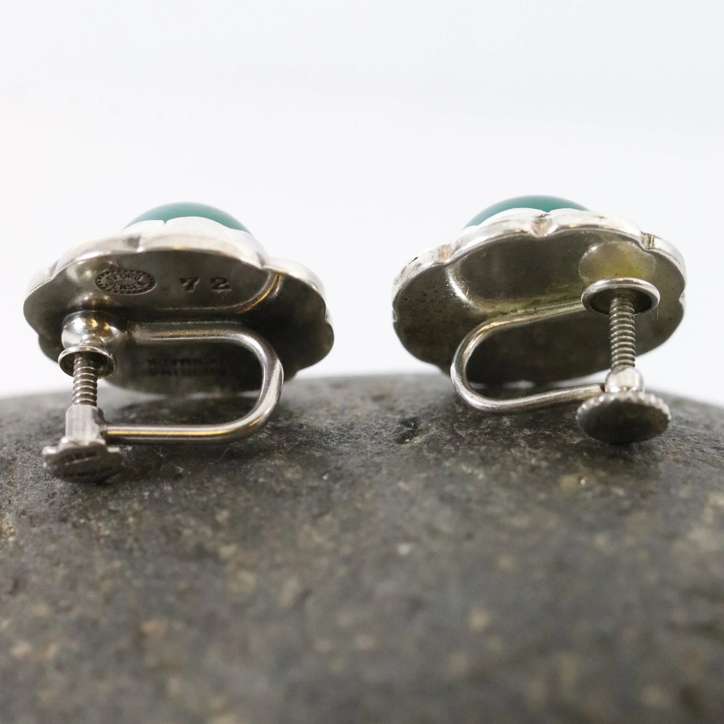 SOLD OUT: Vintage Georg Jensen Jewelry | Chrysoprase Floral Earrings 72 - Carmel Fine Silver Jewelry