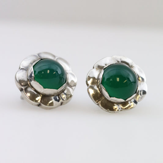 SOLD OUT: Vintage Georg Jensen Jewelry | Chrysoprase Floral Earrings 72 - Carmel FSJ