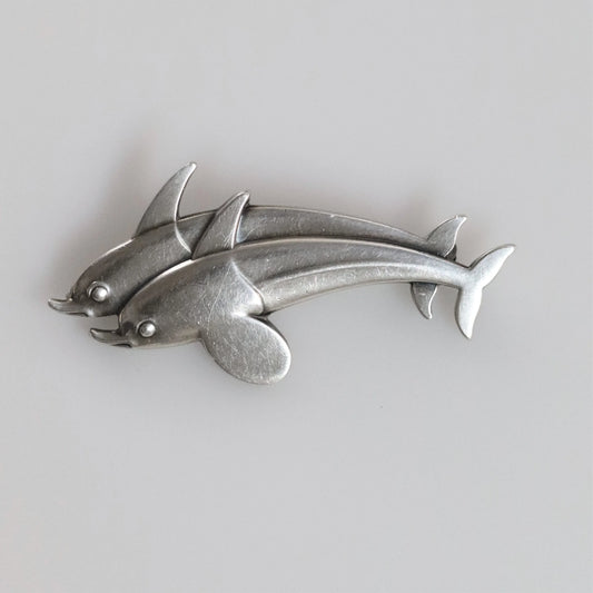 SOLD OUT: Vintage Georg Jensen Jewelry | Dual Dolphin Brooch 317 - Carmel Fine Silver Jewelry