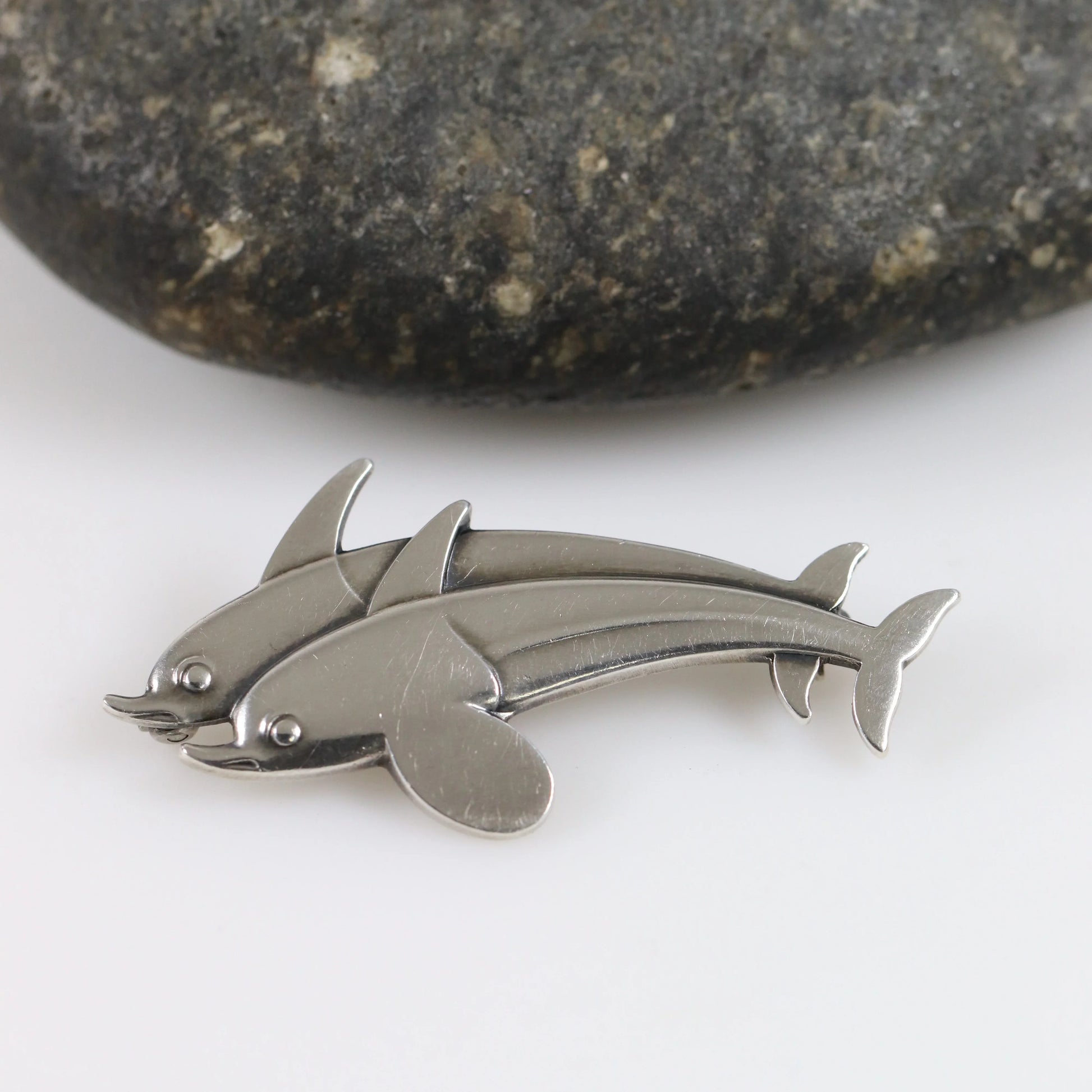 SOLD OUT: Vintage Georg Jensen Jewelry | Dual Dolphin Brooch 317 - Carmel Fine Silver Jewelry