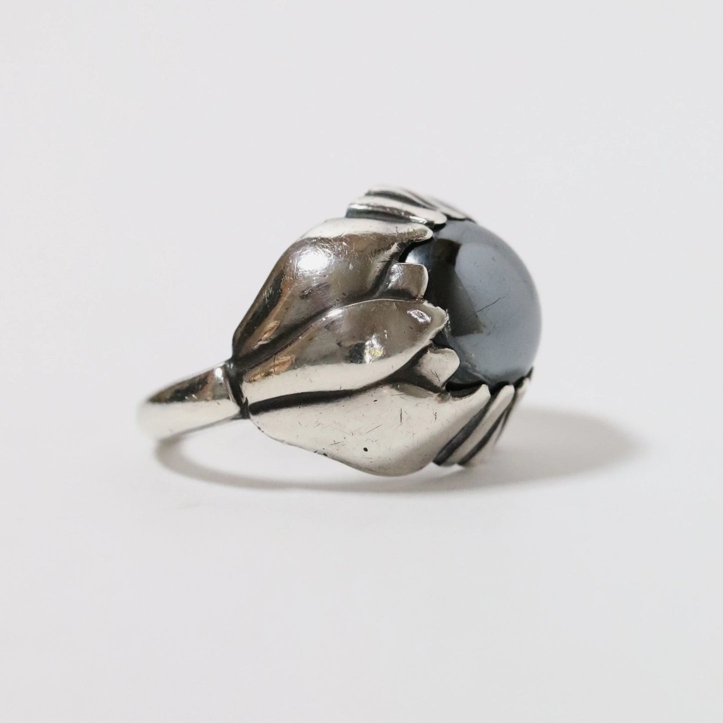 SOLD OUT: Vintage Georg Jensen Jewelry | Floral Hematite Ring 59 Denmark (US 6 3/4) - Carmel Fine Silver Jewelry