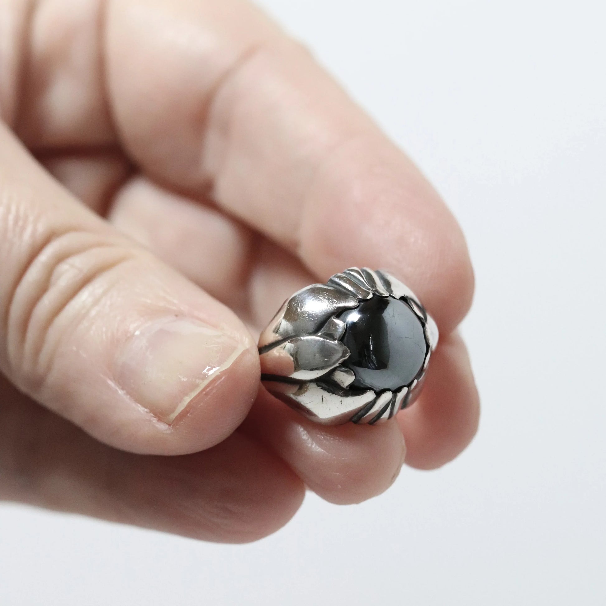 SOLD OUT: Vintage Georg Jensen Jewelry | Floral Hematite Ring 59 Denmark (US 6 3/4) - Carmel Fine Silver Jewelry