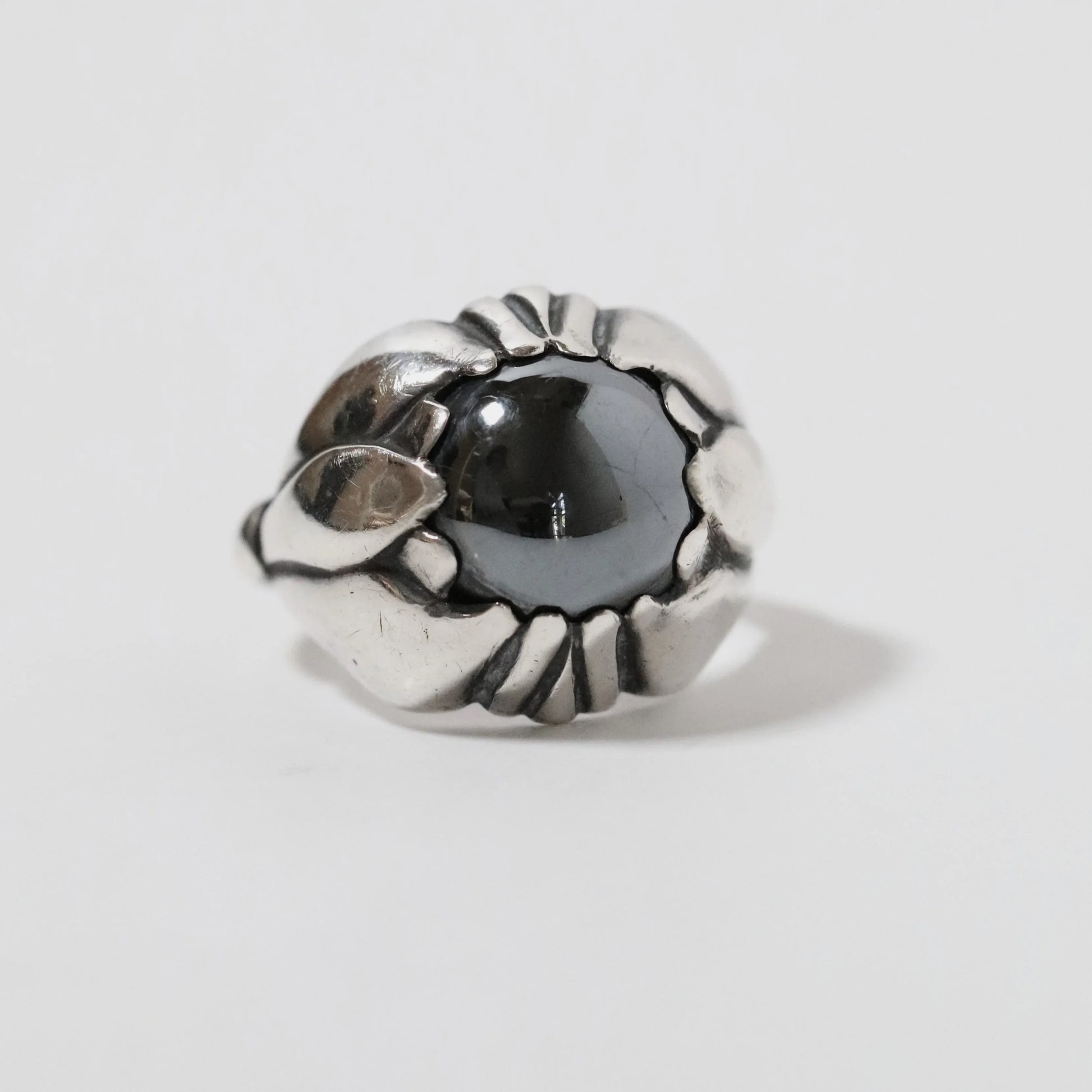 SOLD OUT: Vintage Georg Jensen Jewelry | Floral Hematite Ring 59 Denmark (US 6 3/4) - Carmel Fine Silver Jewelry