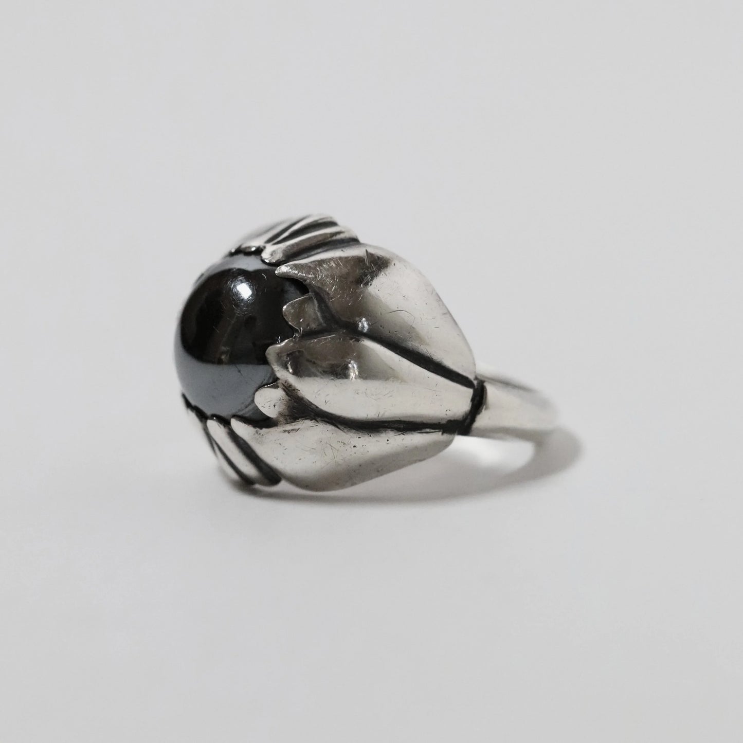 SOLD OUT: Vintage Georg Jensen Jewelry | Floral Hematite Ring 59 Denmark (US 6 3/4) - Carmel Fine Silver Jewelry