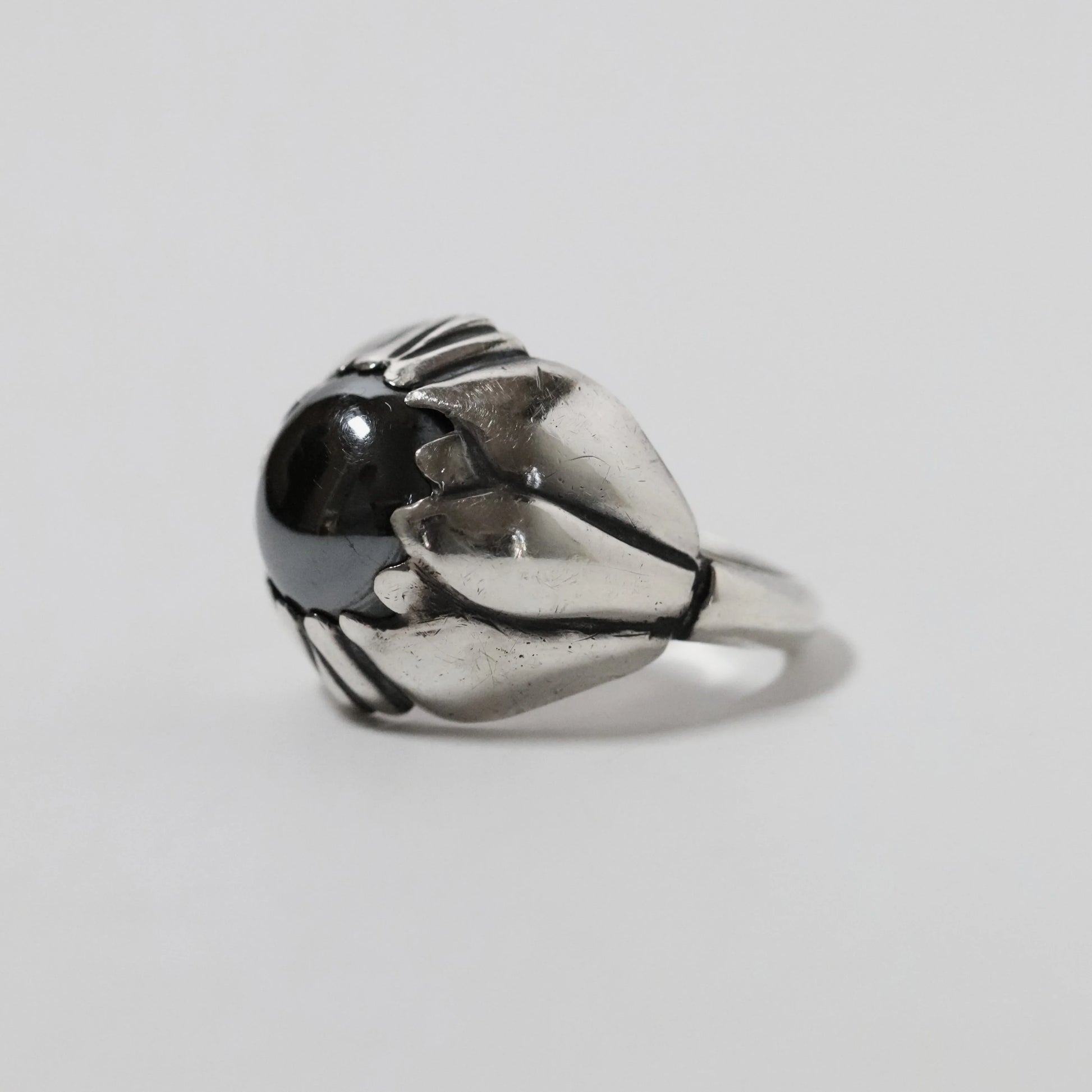 SOLD OUT: Vintage Georg Jensen Jewelry | Floral Hematite Ring 59 Denmark (US 6 3/4) - Carmel Fine Silver Jewelry