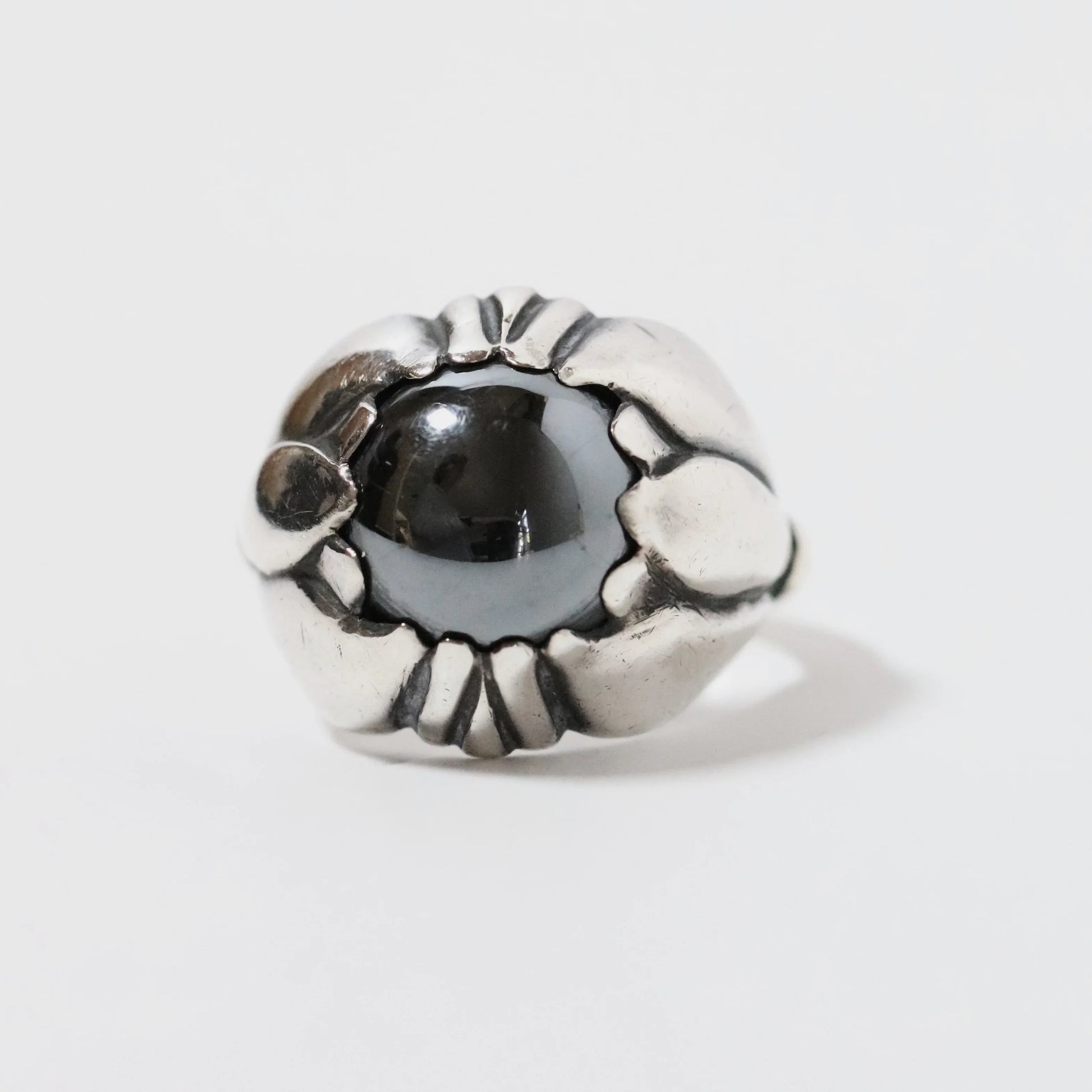 SOLD OUT: Vintage Georg Jensen Jewelry | Floral Hematite Ring 59 Denmark (US 6 3/4) - Carmel Fine Silver Jewelry