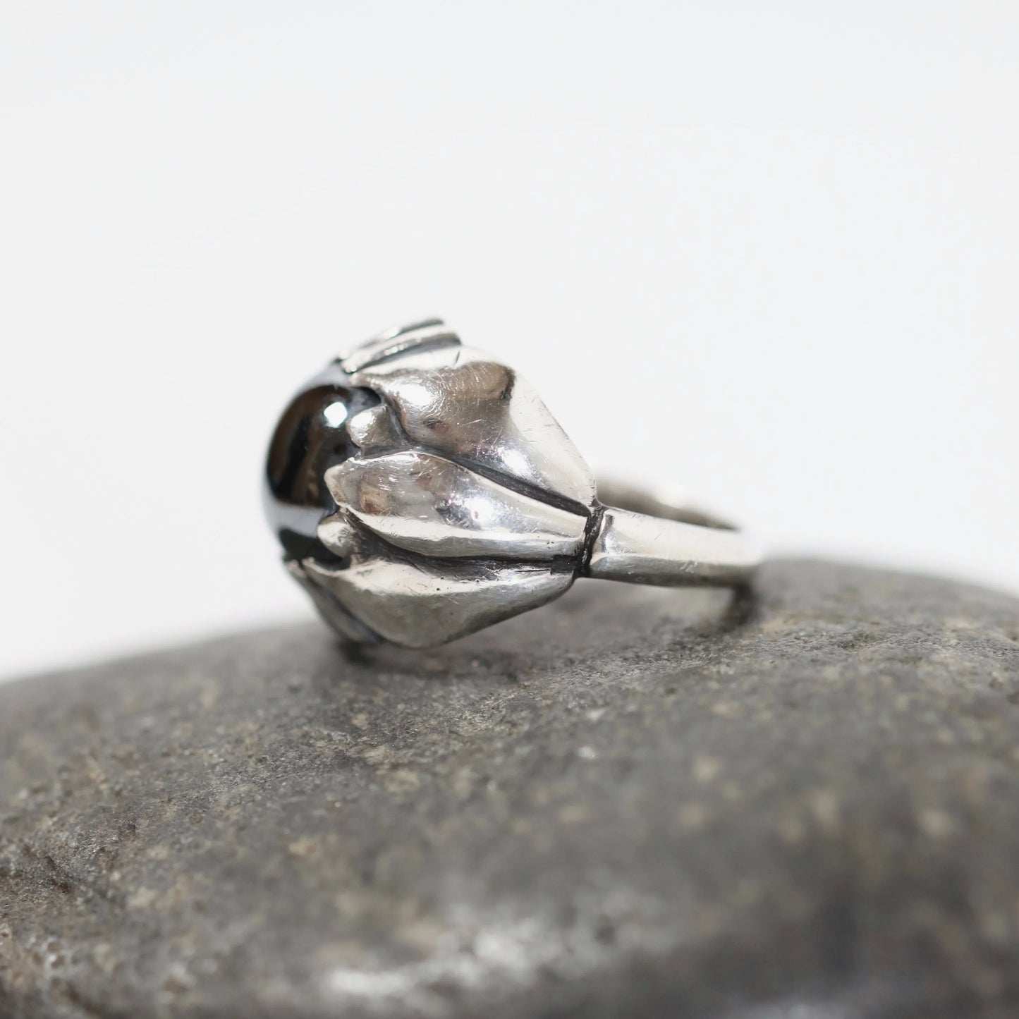 SOLD OUT: Vintage Georg Jensen Jewelry | Floral Hematite Ring 59 Denmark (US 6 3/4) - Carmel Fine Silver Jewelry