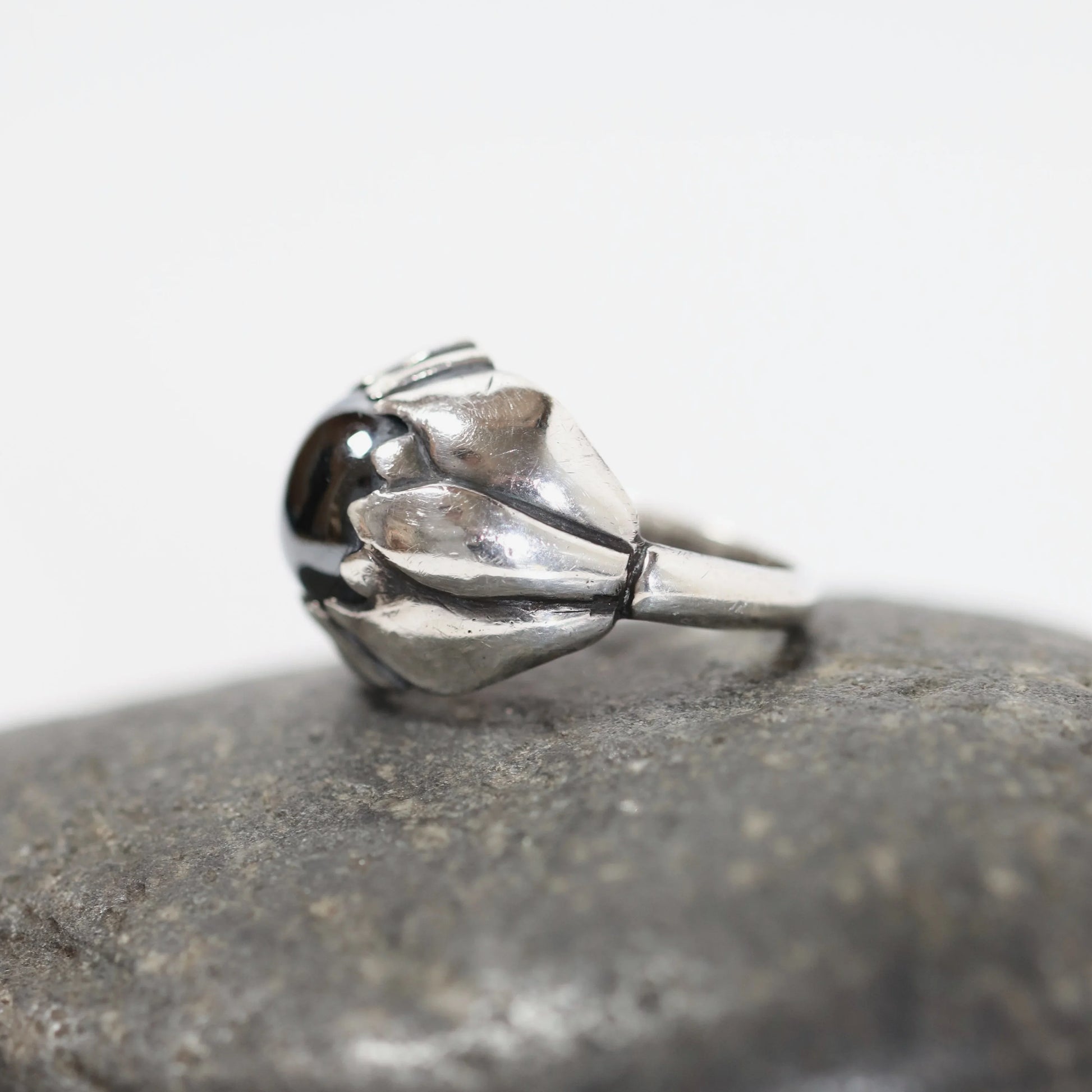SOLD OUT: Vintage Georg Jensen Jewelry | Floral Hematite Ring 59 Denmark (US 6 3/4) - Carmel Fine Silver Jewelry