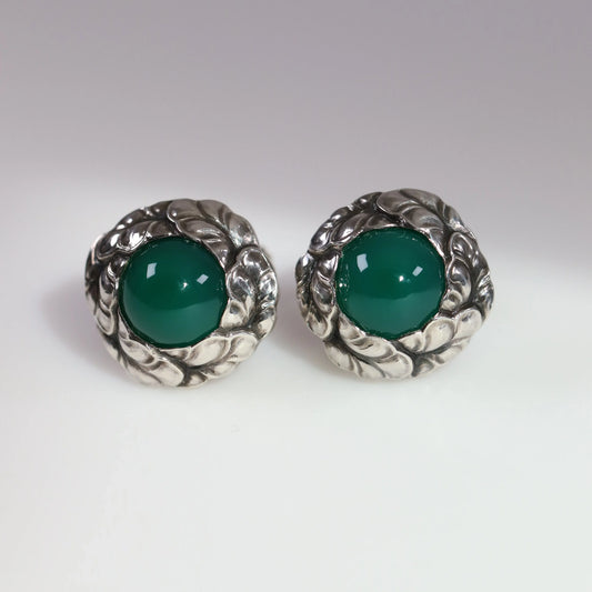 SOLD OUT: Vintage Georg Jensen Jewelry | Georg Jensen Green Agate Earrings 74 Denmark - Carmel Fine Silver Jewelry