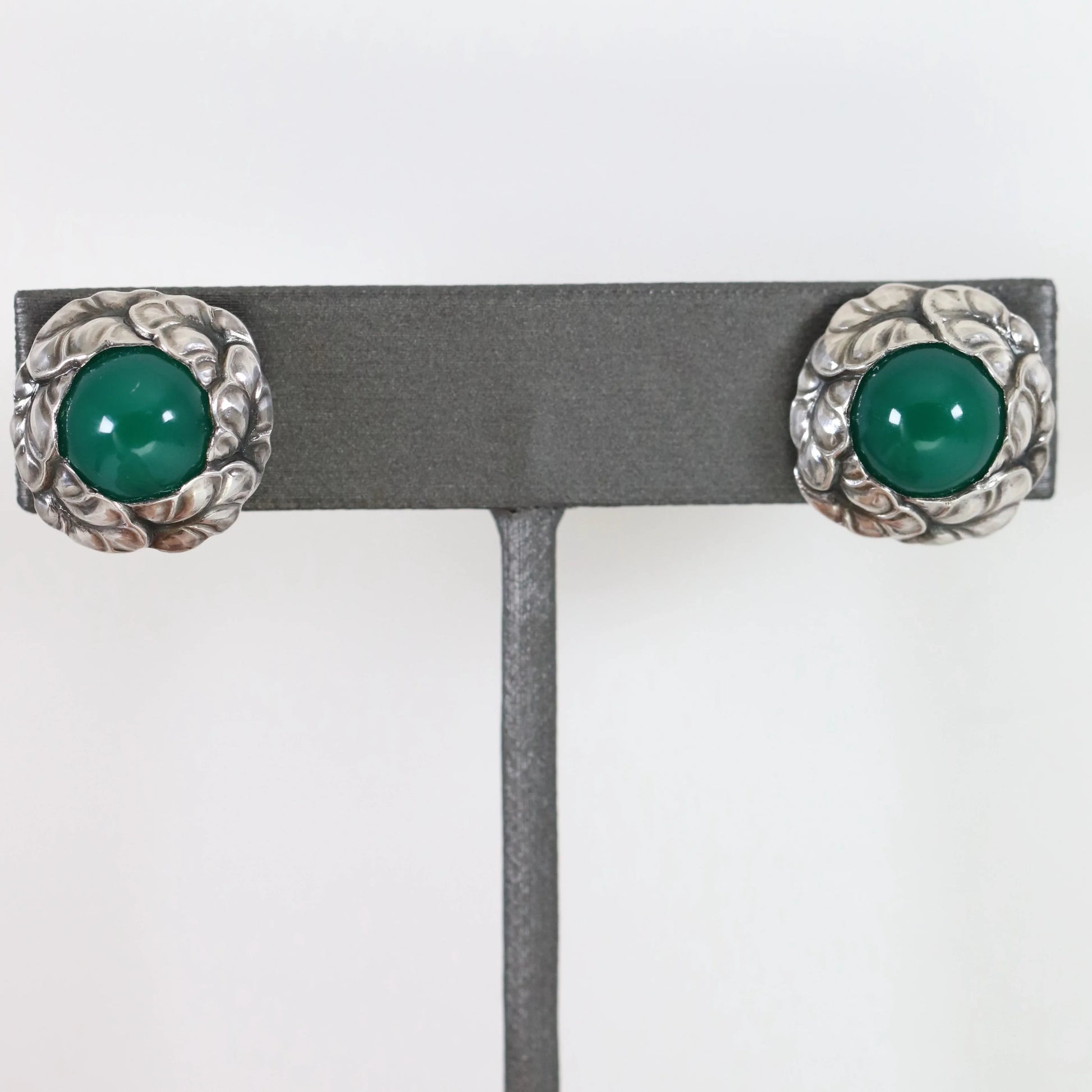 SOLD OUT: Vintage Georg Jensen Jewelry | Georg Jensen Green Agate Earrings 74 Denmark - Carmel Fine Silver Jewelry