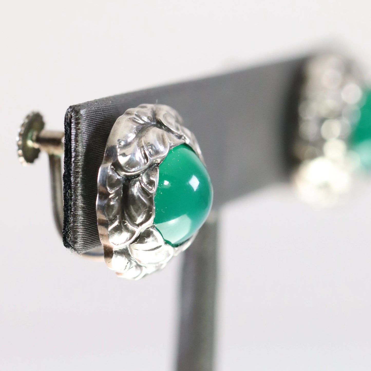 SOLD OUT: Vintage Georg Jensen Jewelry | Georg Jensen Green Agate Earrings 74 Denmark - Carmel Fine Silver Jewelry