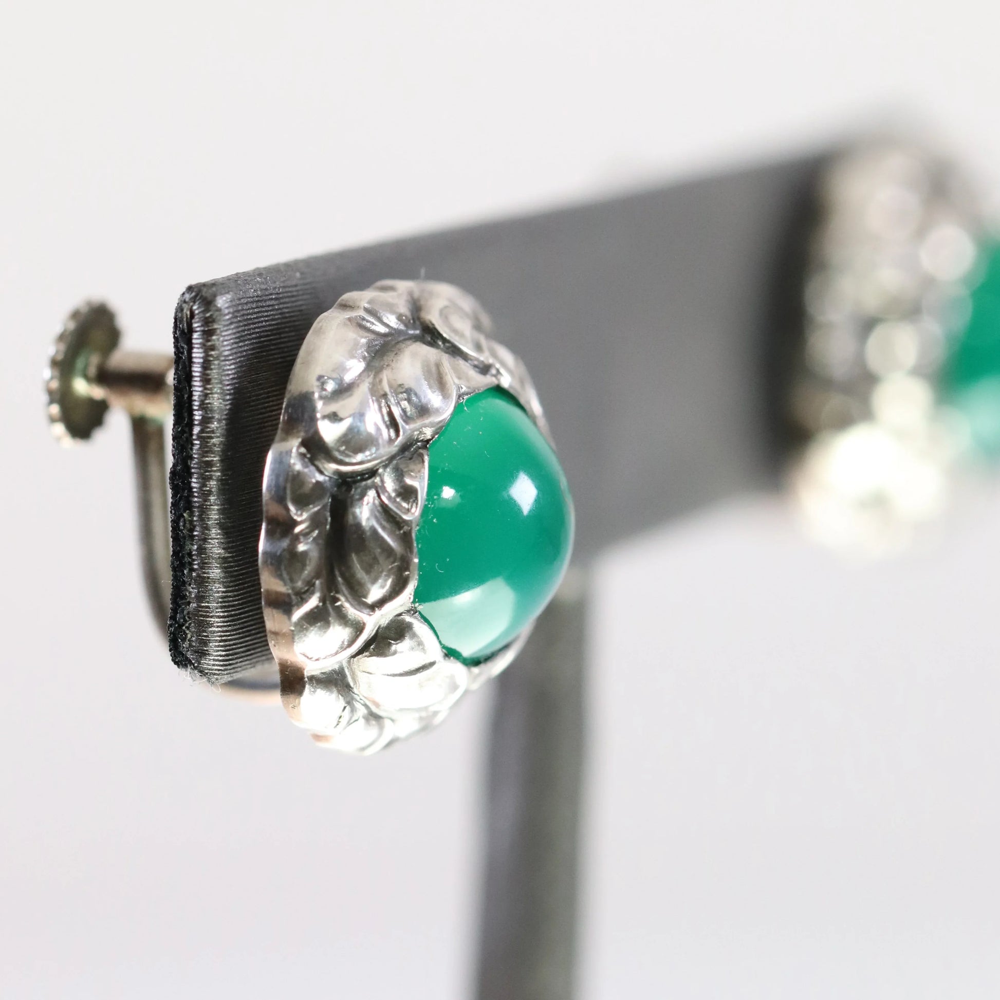 SOLD OUT: Vintage Georg Jensen Jewelry | Georg Jensen Green Agate Earrings 74 Denmark - Carmel Fine Silver Jewelry