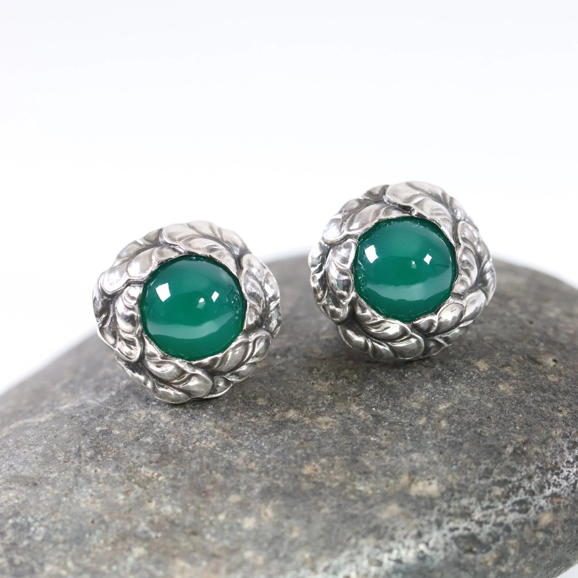 SOLD OUT: Vintage Georg Jensen Jewelry | Georg Jensen Green Agate Earrings 74 Denmark - Carmel Fine Silver Jewelry