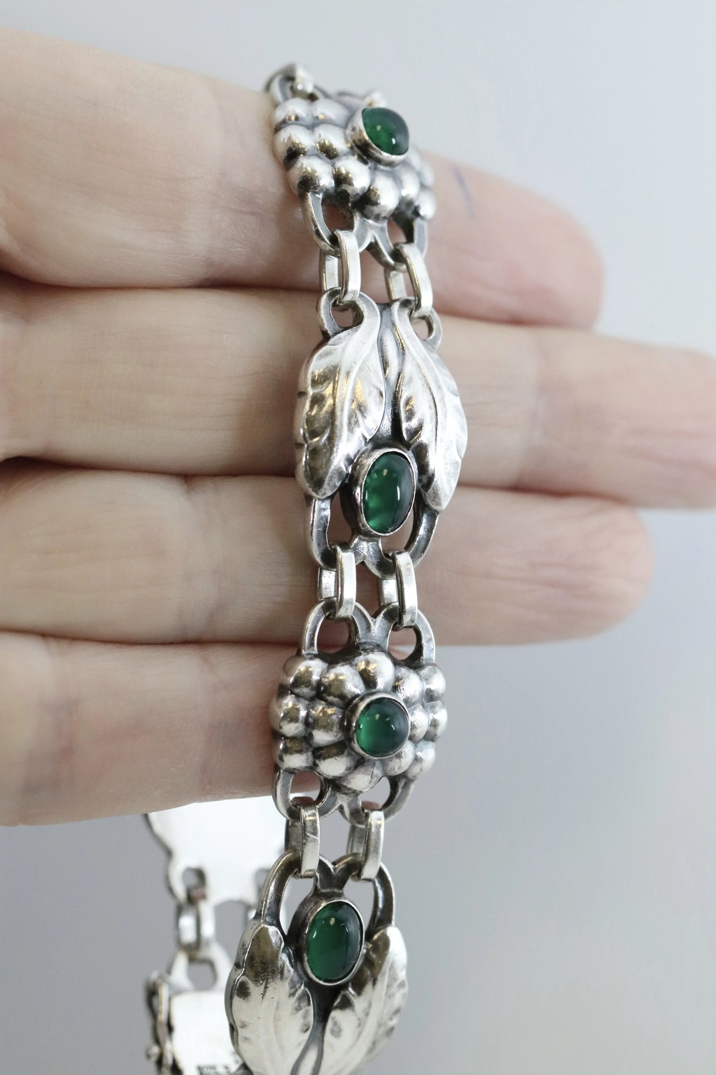 SOLD OUT: Vintage Georg Jensen Jewelry | Green Agate Bracelet 3 Denmark - Carmel Fine Silver Jewelry