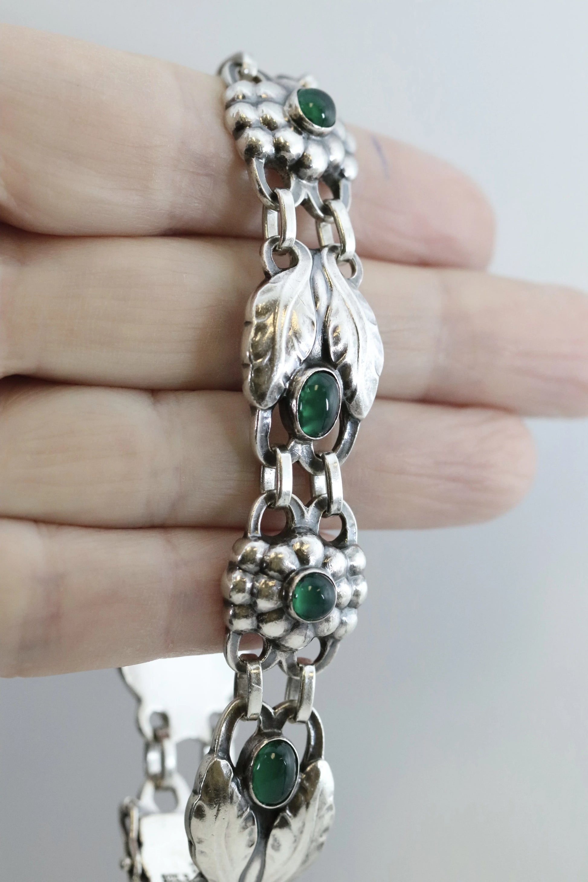 SOLD OUT: Vintage Georg Jensen Jewelry | Green Agate Bracelet 3 Denmark - Carmel Fine Silver Jewelry