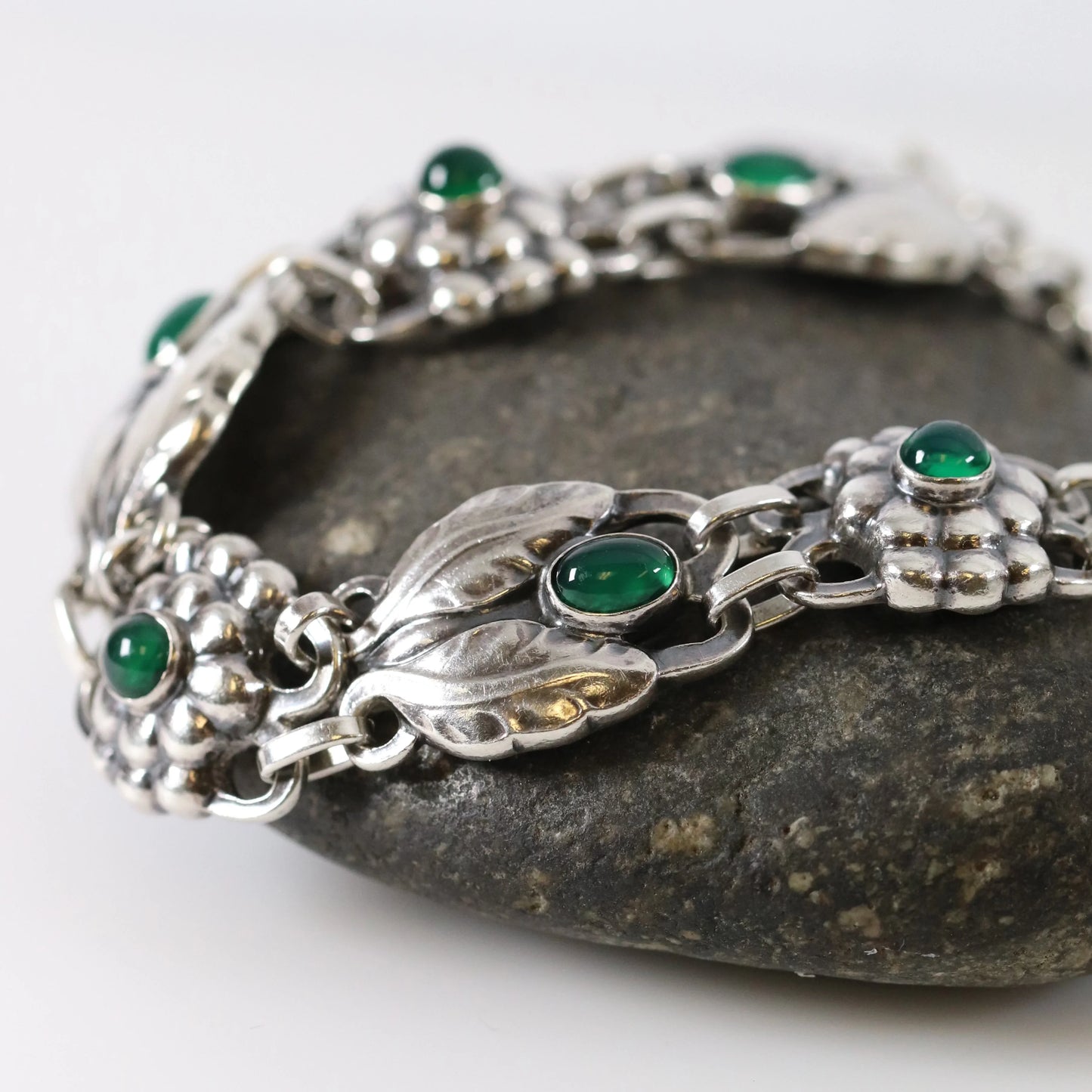 SOLD OUT: Vintage Georg Jensen Jewelry | Green Agate Bracelet 3 Denmark - Carmel Fine Silver Jewelry