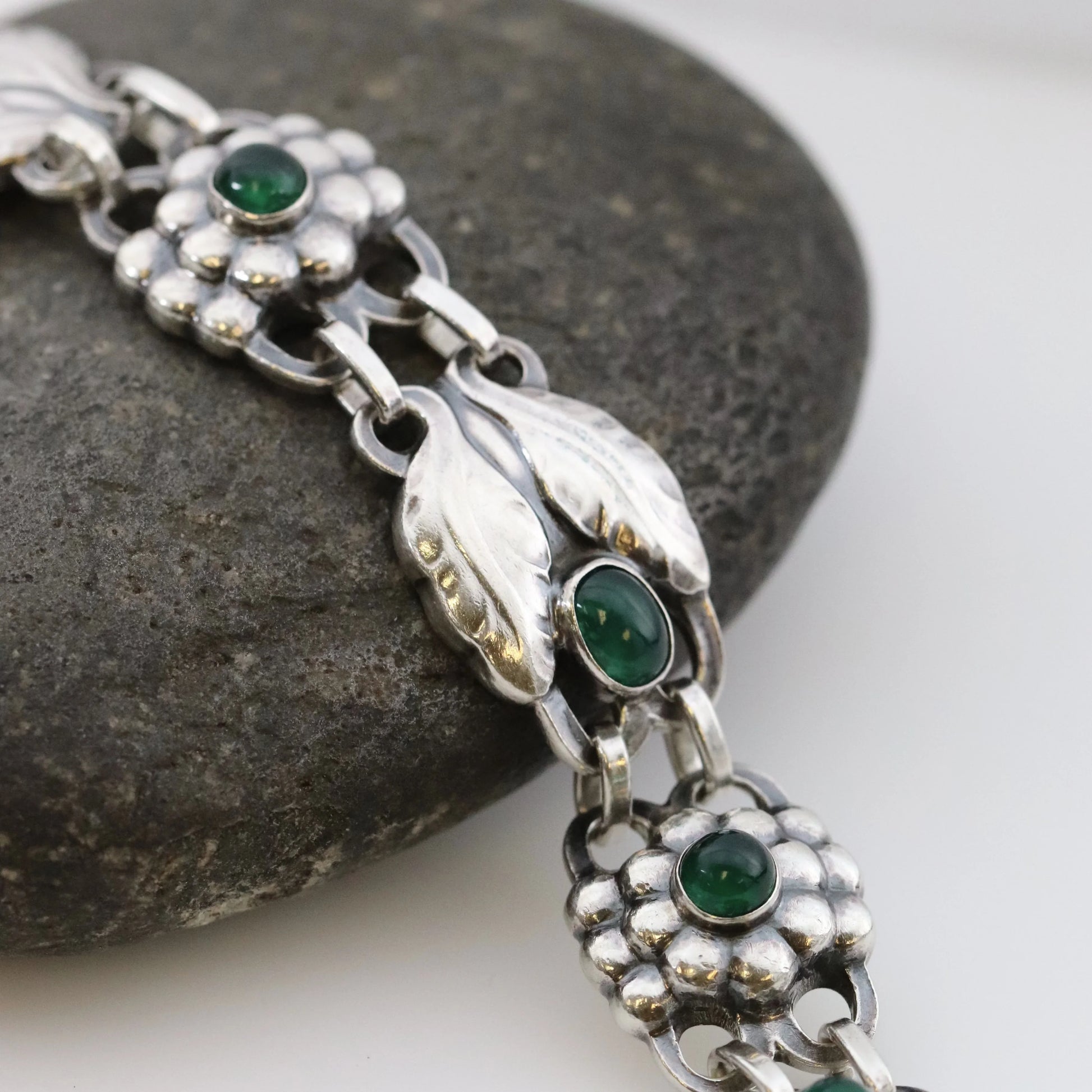 SOLD OUT: Vintage Georg Jensen Jewelry | Green Agate Bracelet 3 Denmark - Carmel Fine Silver Jewelry